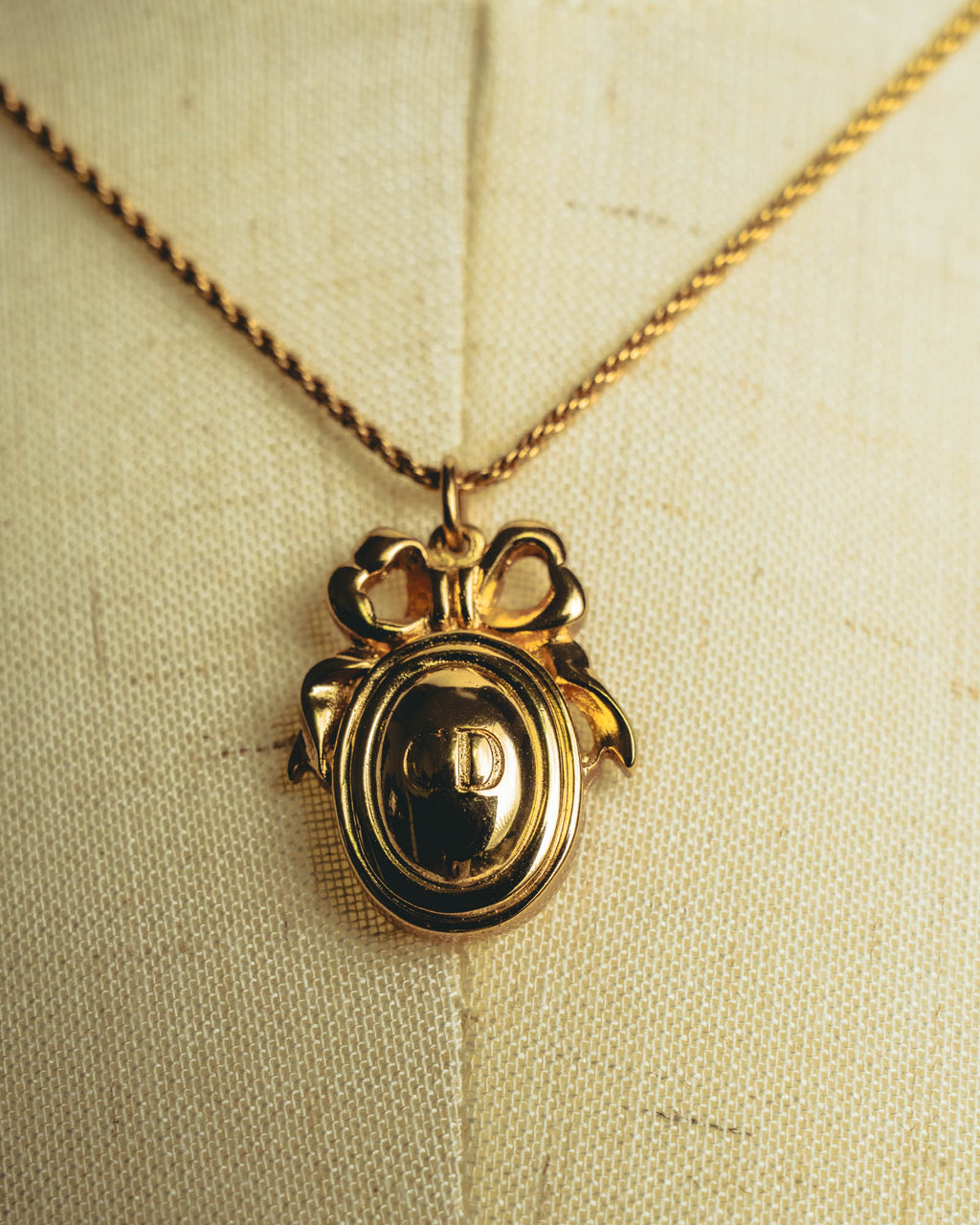 "Christian Dior" 80's-90's Gold monogram pendant necklace