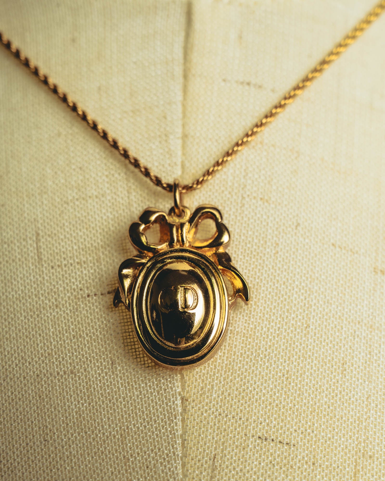 "Christian Dior" 80's-90's Gold monogram pendant necklace
