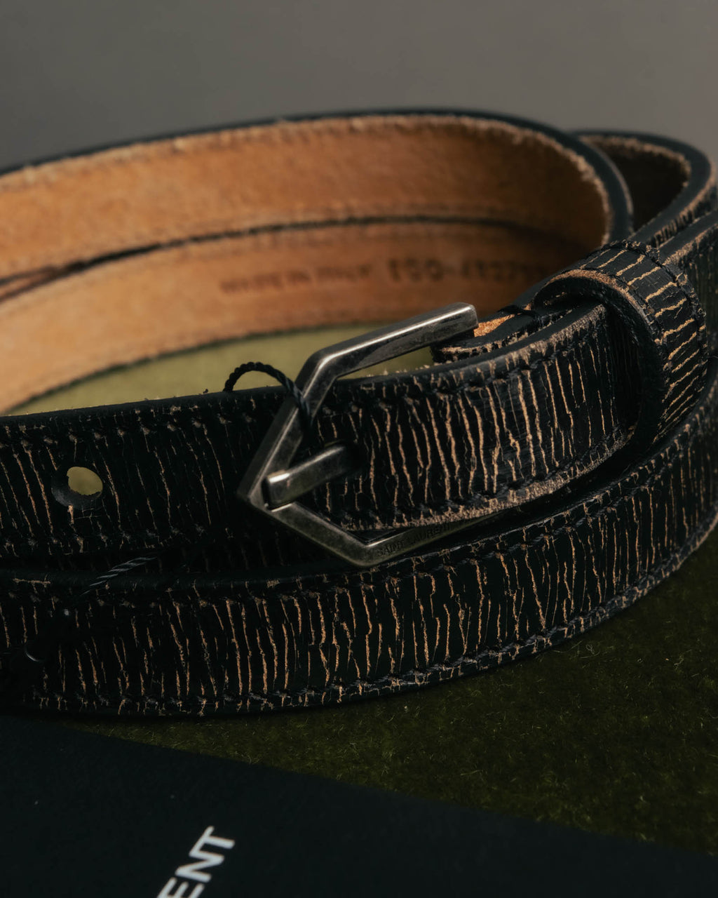 “SAINT LAURENT PARIS” 2010’s Lizard embossed narrow leather belt