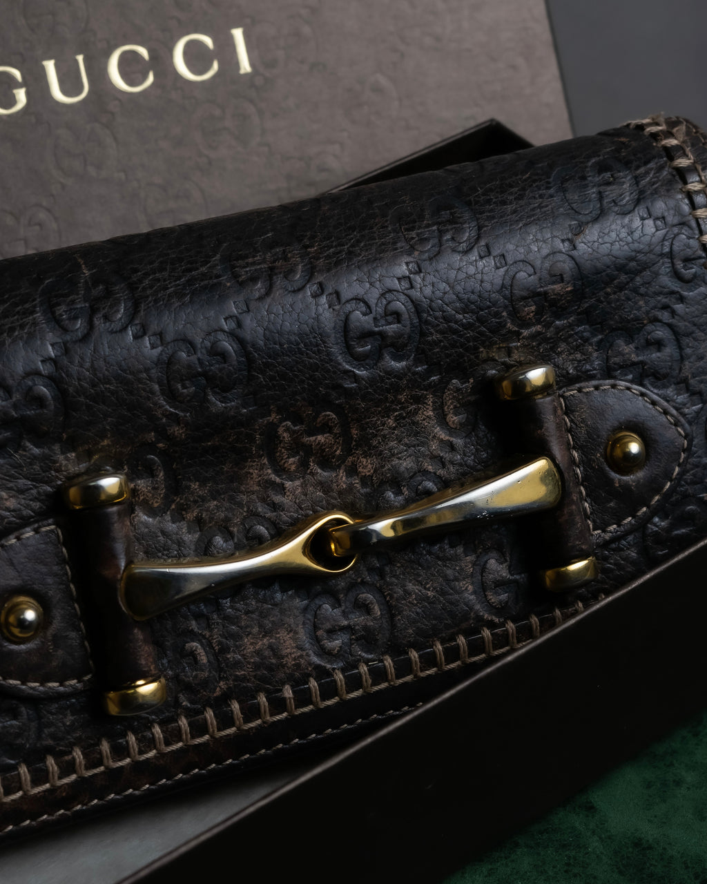"GUCCI" GG mark embossed leather horsebit long wallet