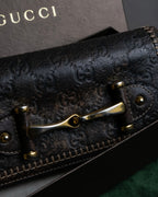 "GUCCI" GG mark embossed leather horsebit long wallet