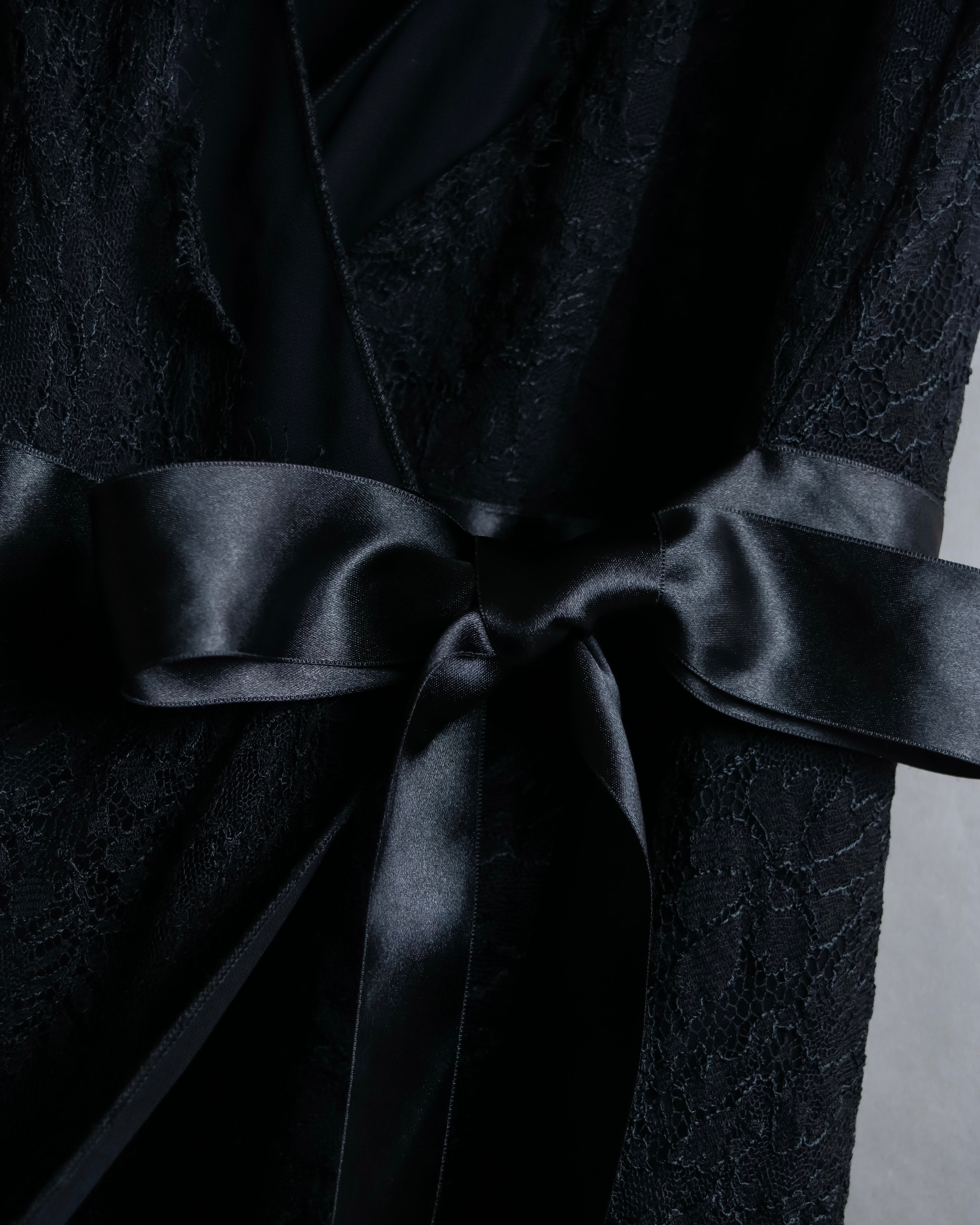 "RED VALENTINO"Ribbon belted design lace black dress