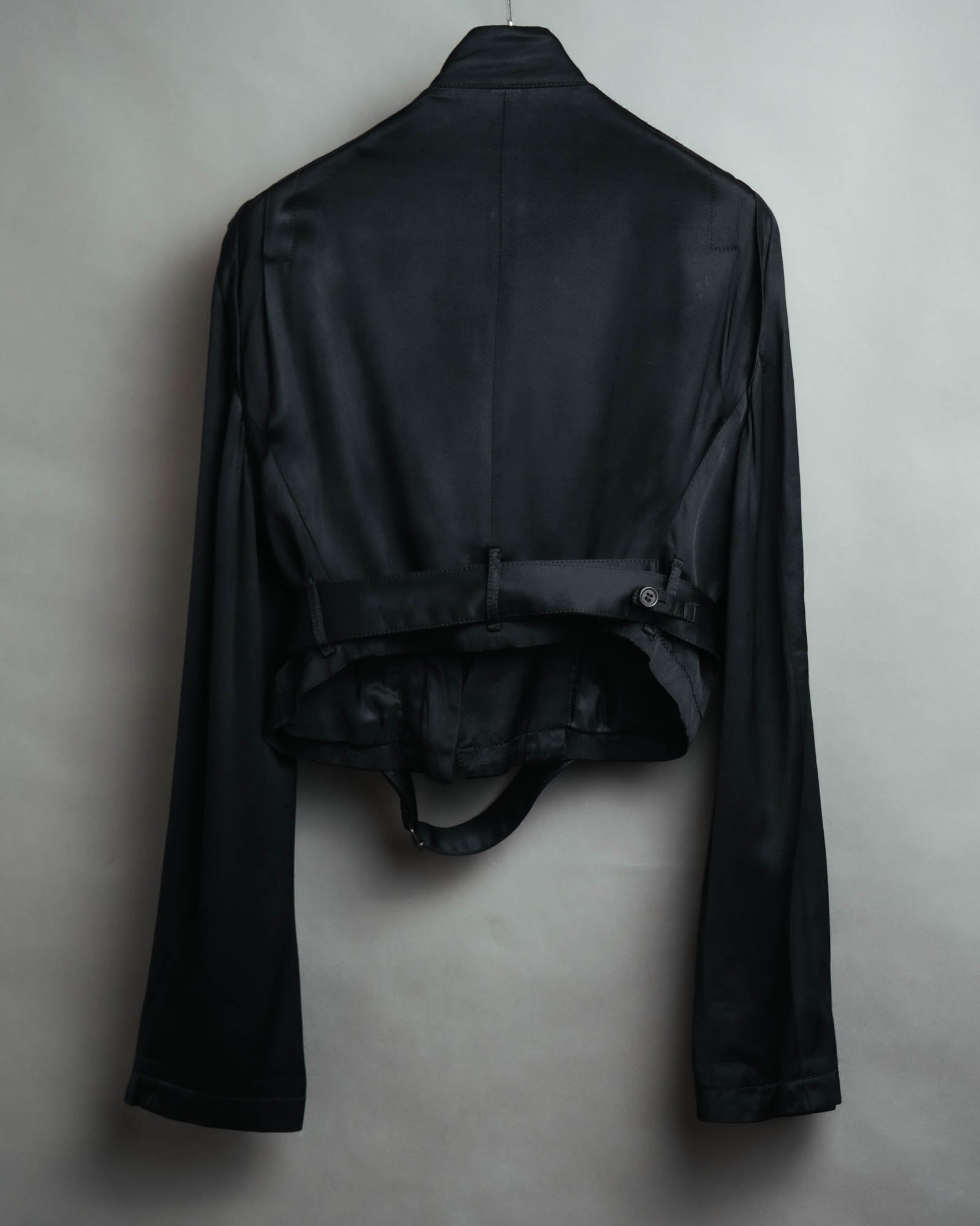 -SPECIAL- “ANN DEMEULEMEESTER” Pre-2012 asymmetric cropped satin biker jacket