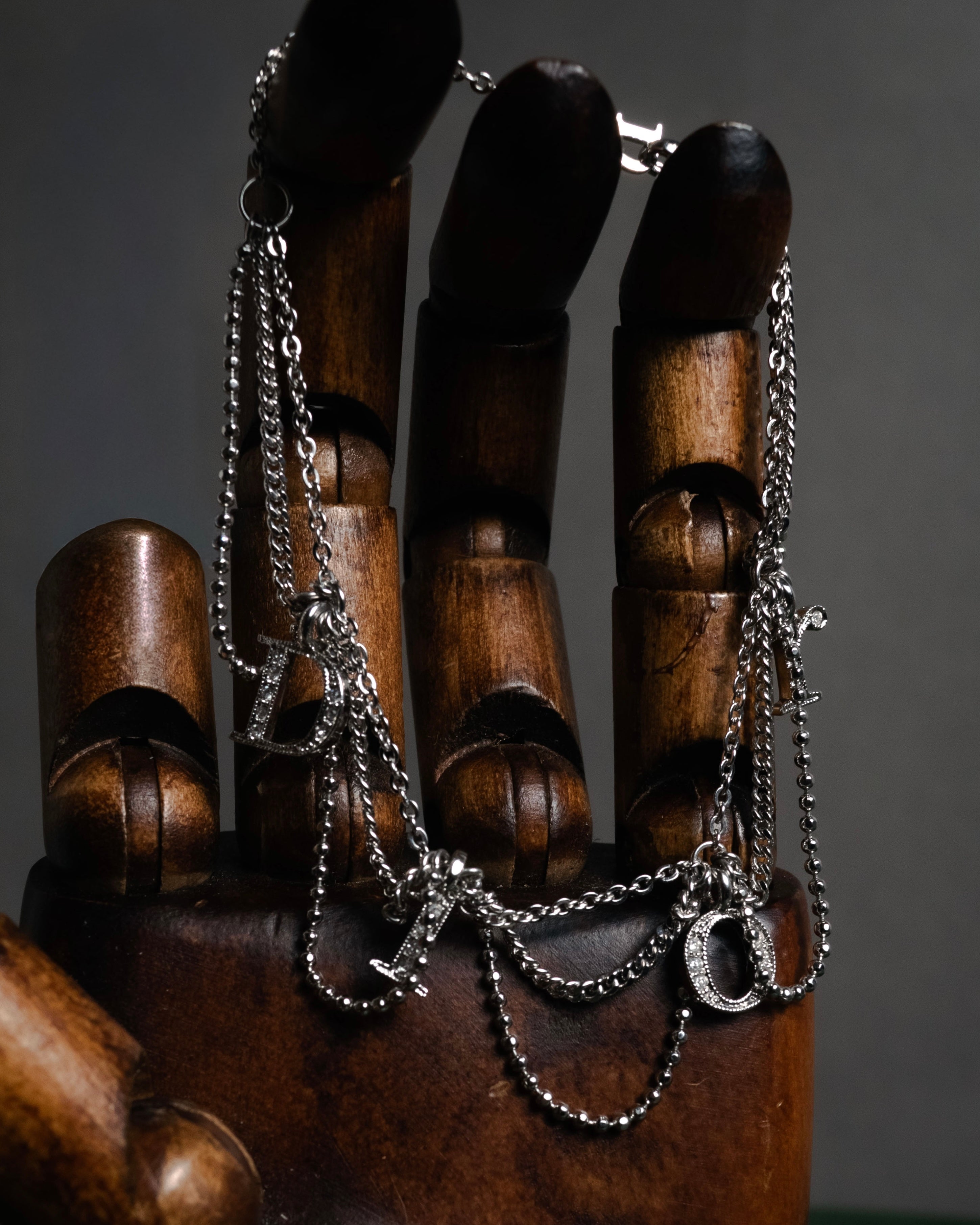 "Christian Dior" 00’s pavé letter charm multi chain bracelet