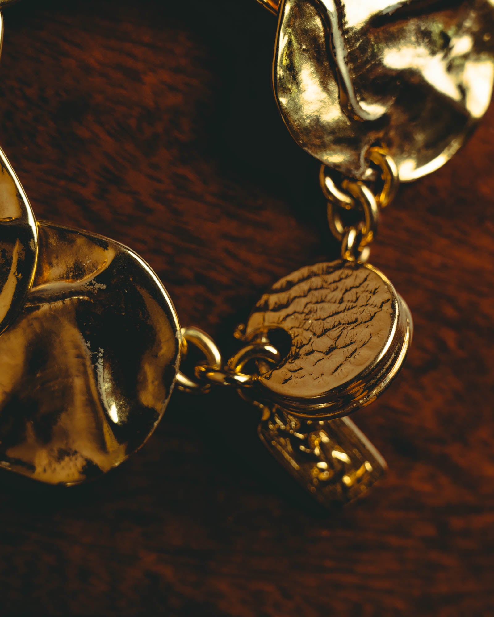 -SPECIAL- “Yves Saint Laurent” 80’s-90’s Hammered gold coin link bracelet