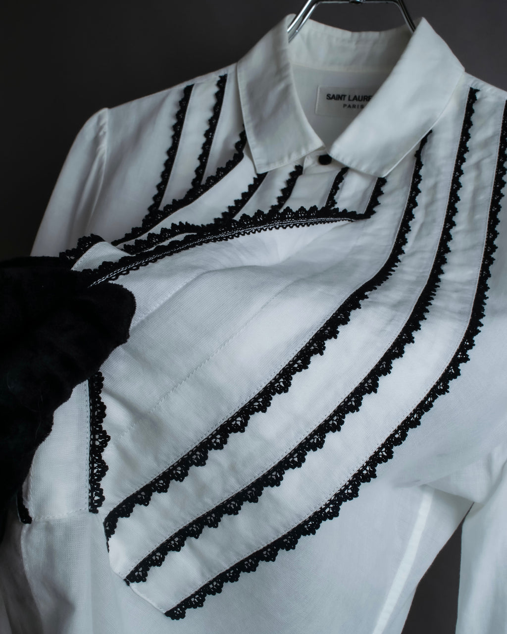 "Saint Laurent" 22SS Ribbon lace design tuxedo shirt