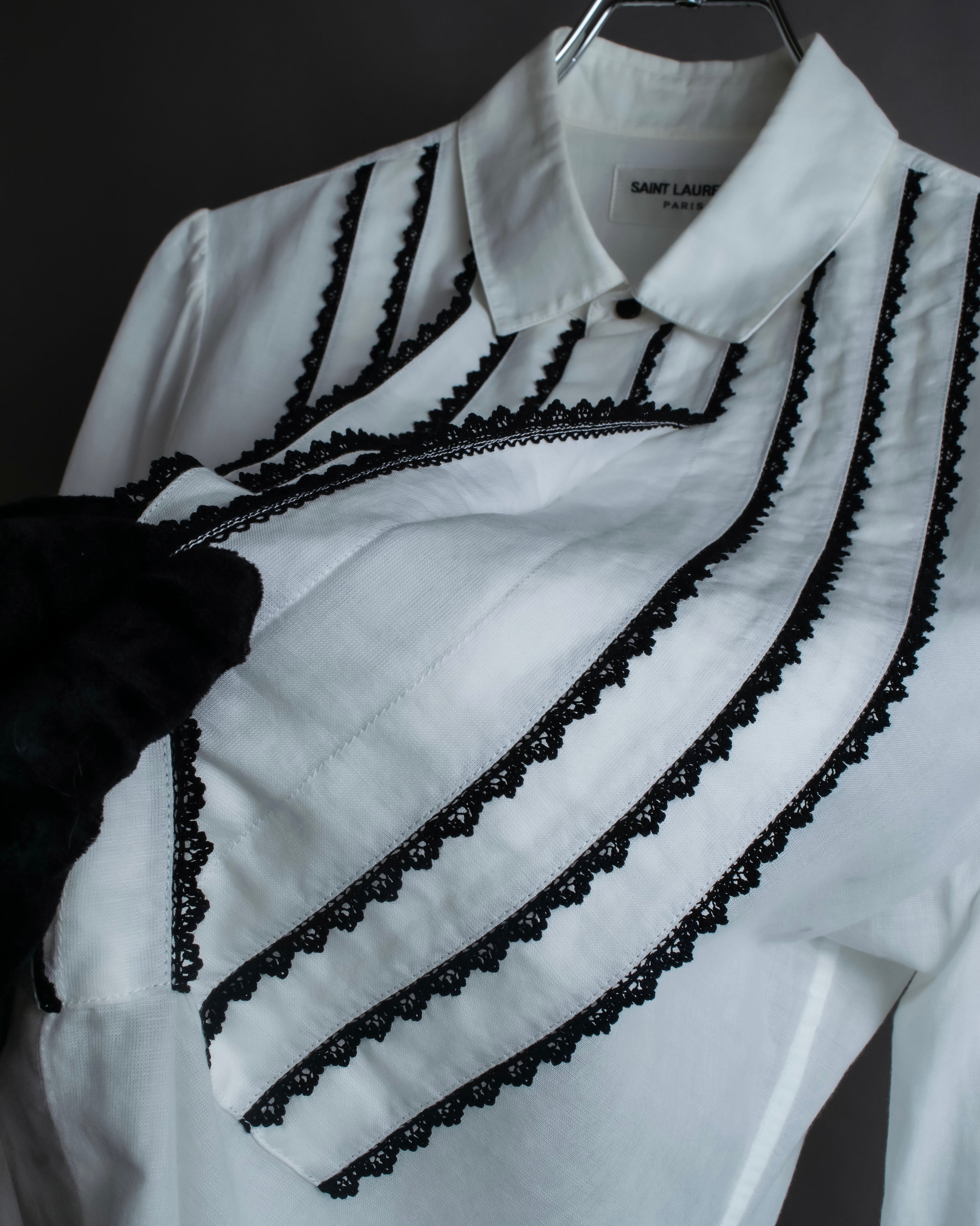 "Saint Laurent" 22SS Ribbon lace design tuxedo shirt