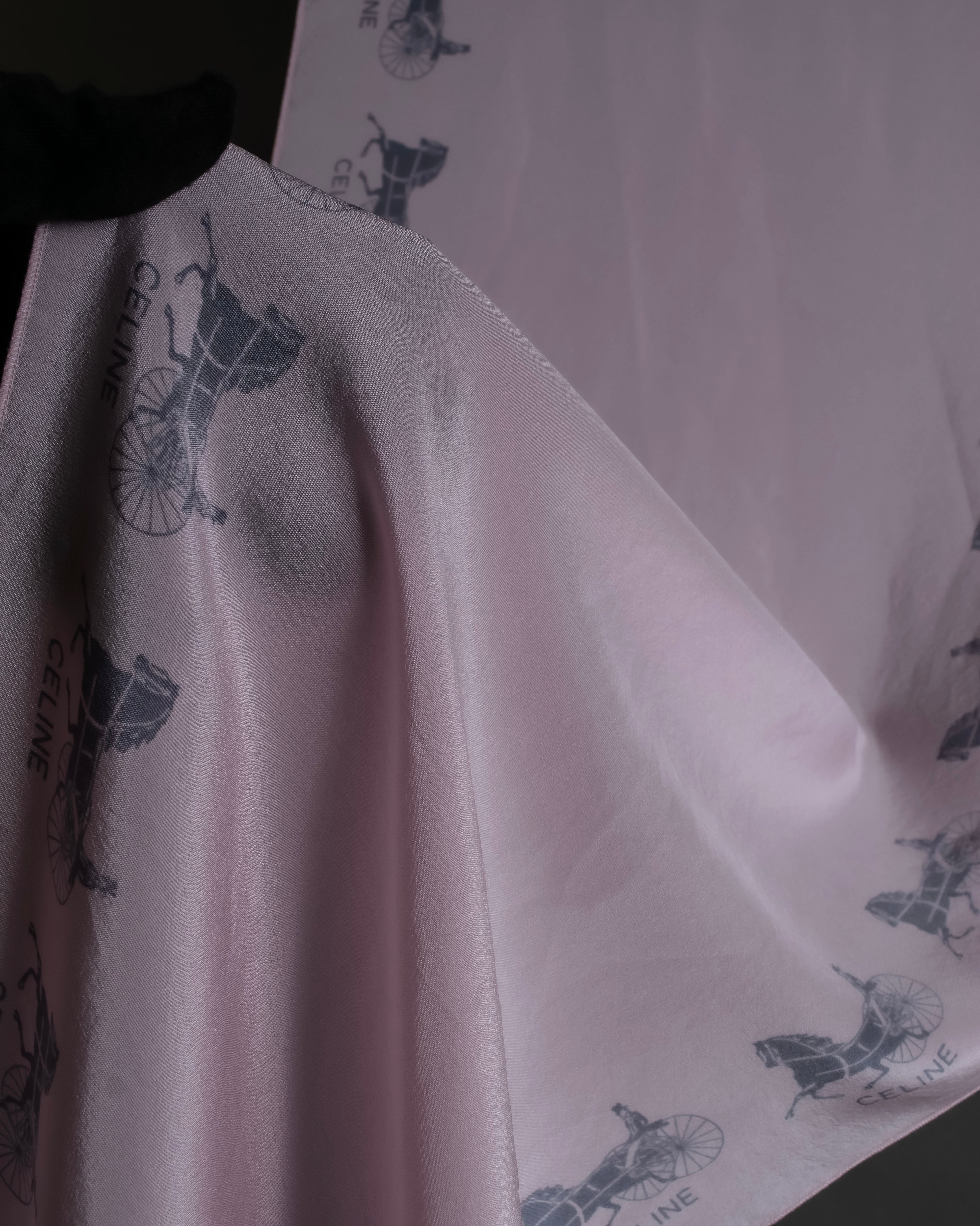 "CELINE" Sulky pattern pink silk long scarf