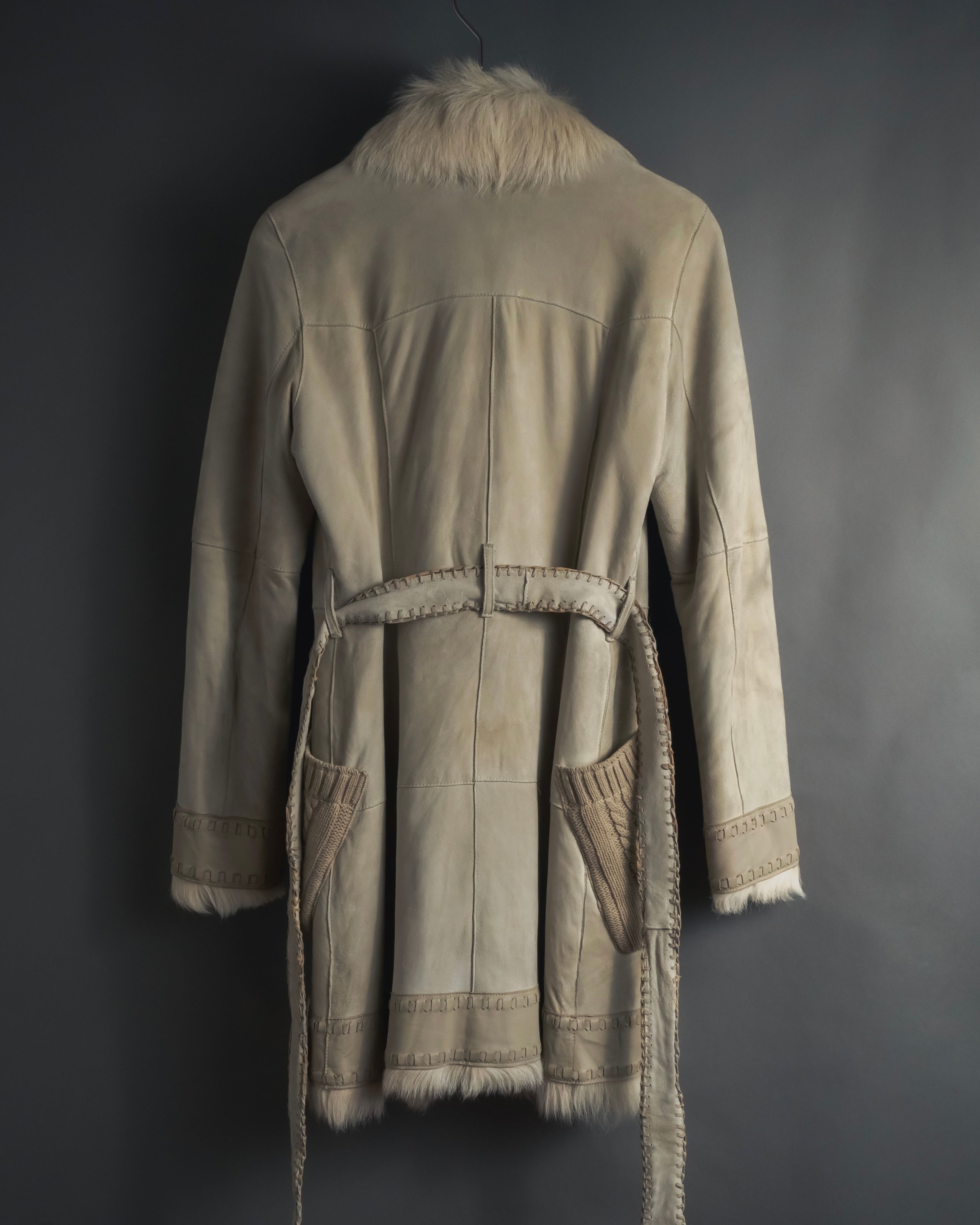 "BURBERRY BLUE LABEL" 00’s Shearling cable-knit pockets coat