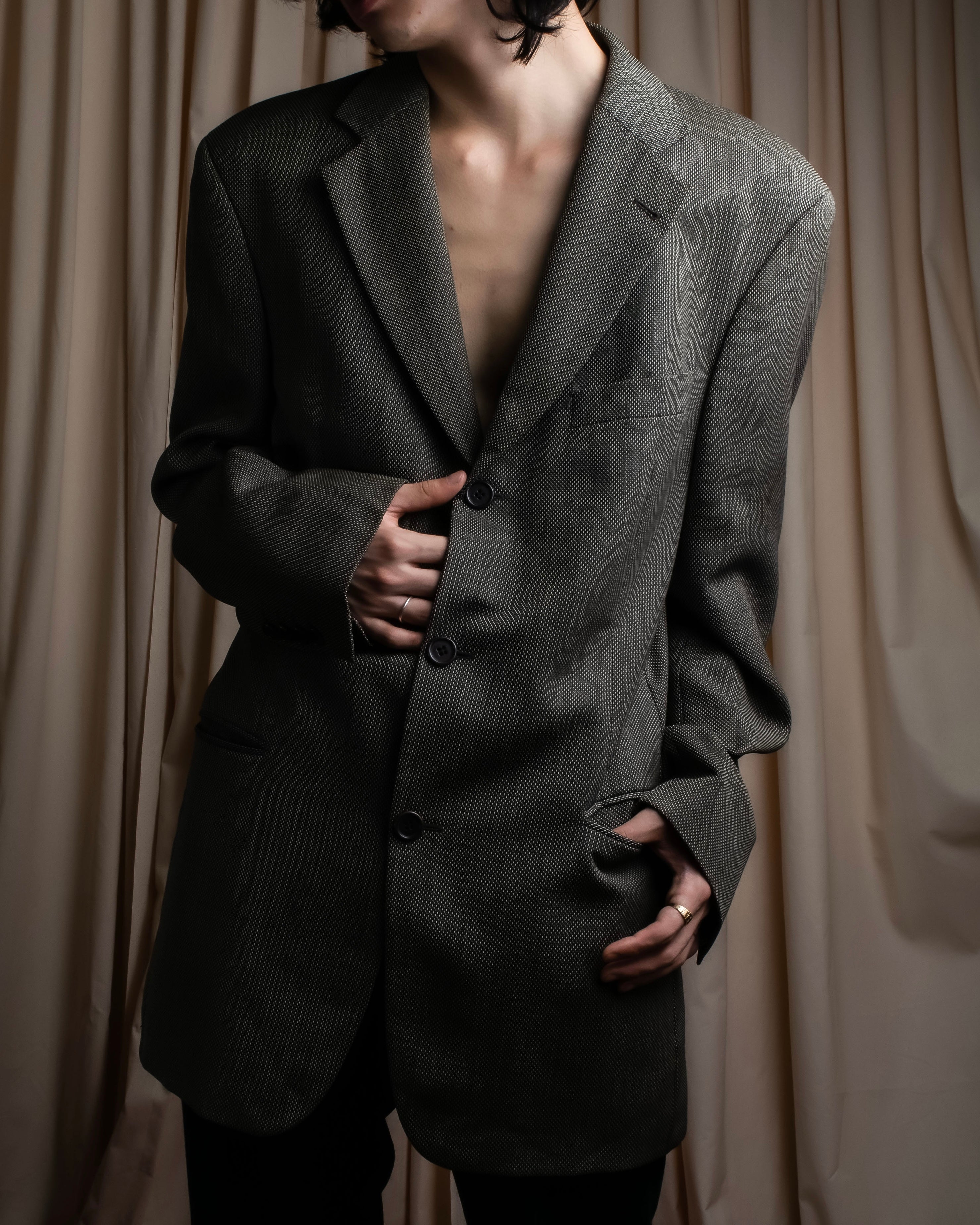 "HUGO BOSS" Woven pattern oversized 3 button tailored jacket