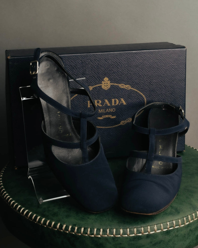 "PRADA" 90's-00's Dark navy t-strap pumps