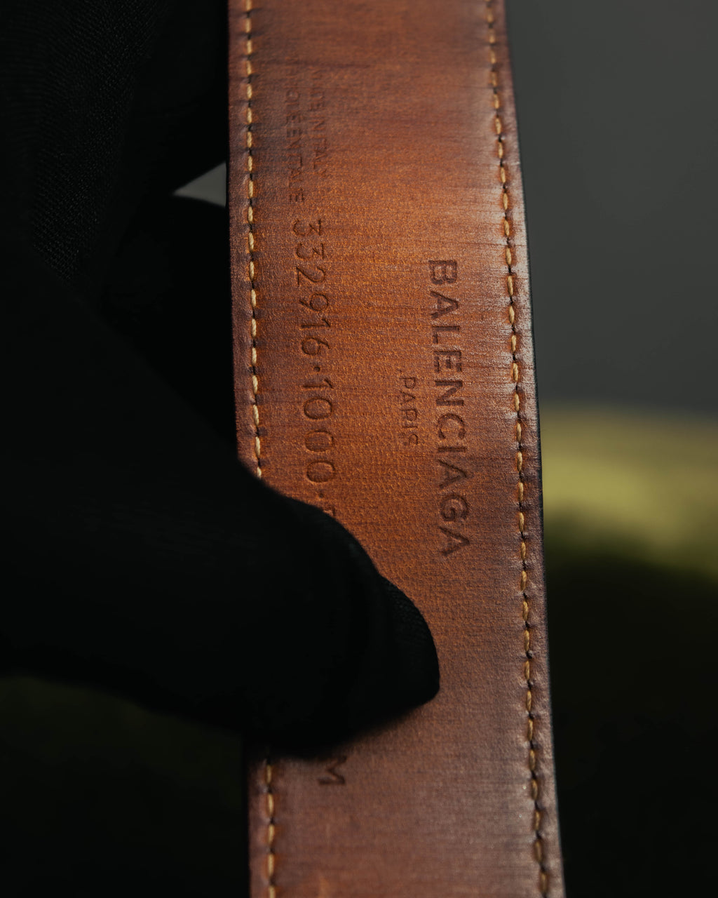 “BALENCIAGA“ 10’s Brushed metal leather cuff bracelet