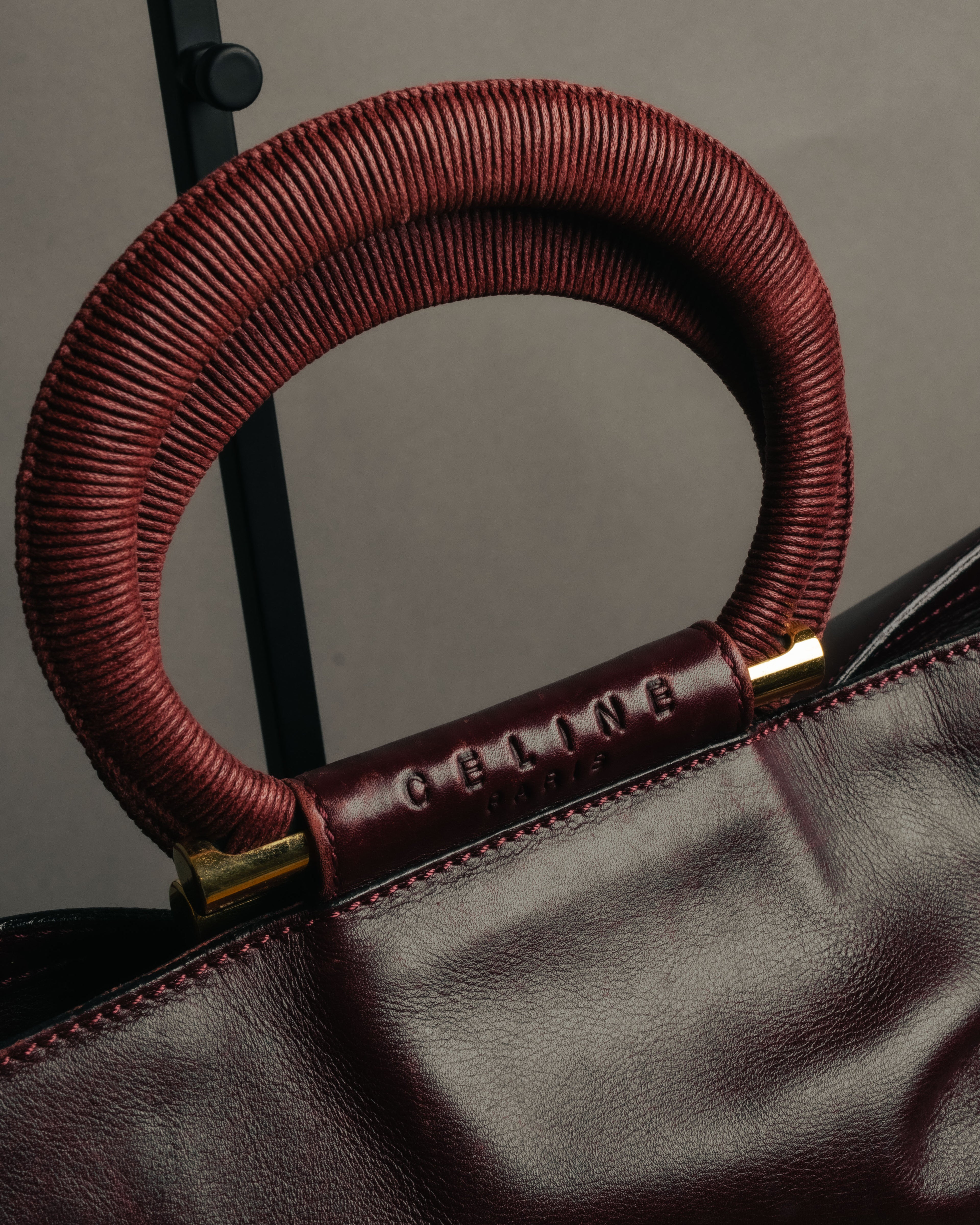 “CELINE” 90’s-00’s Burgundy leather ring handle tote bag