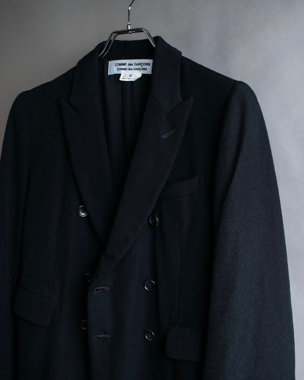 "COMME des GARCONS" Peaked lapel double-breasted long tailored jacket