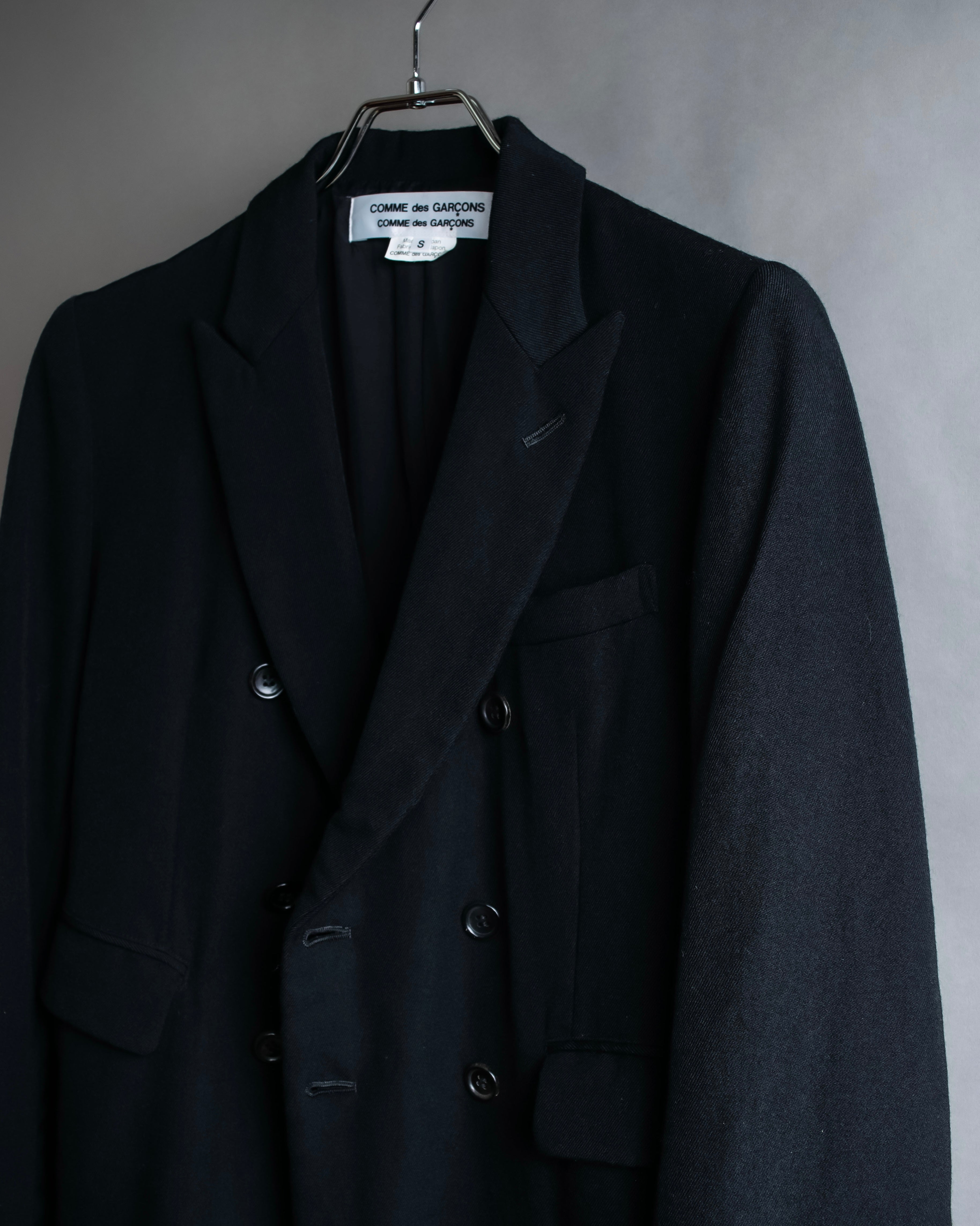 "COMME des GARCONS" Peaked lapel double-breasted long tailored jacket