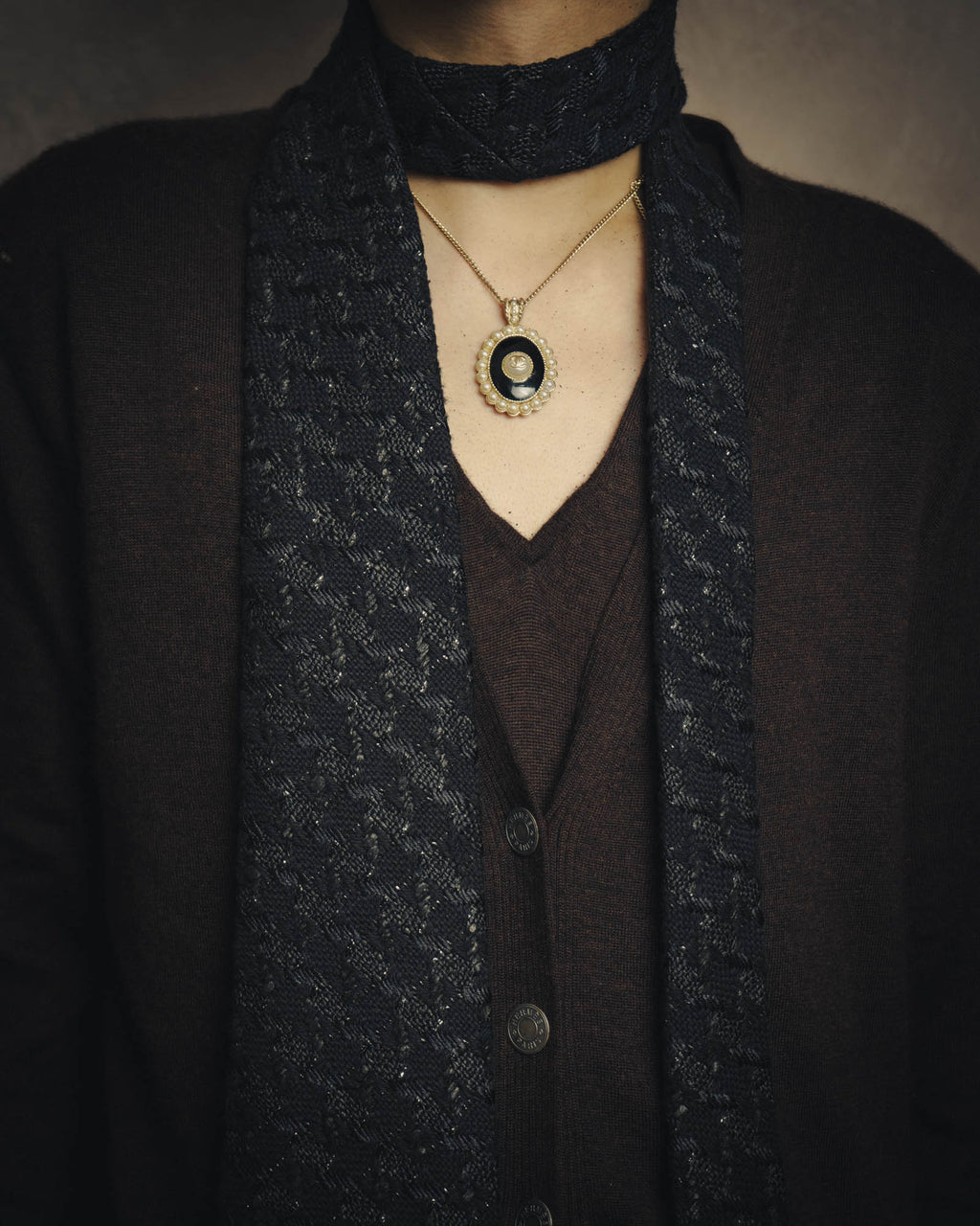 -SPECIAL- “CHANEL” 05Spring black tweed fringe necktie