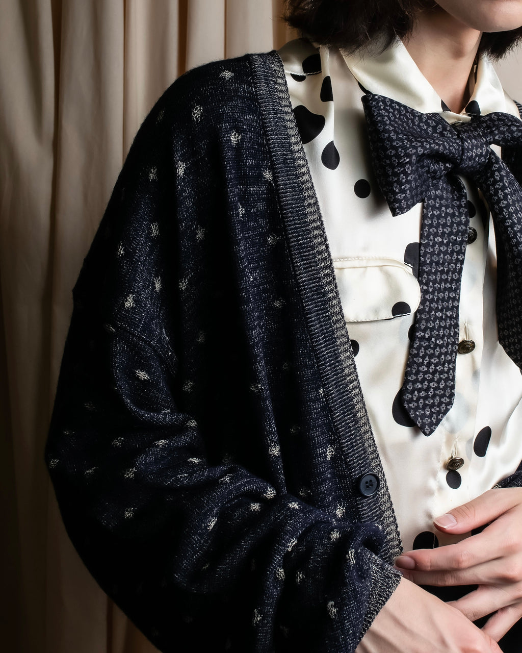 "Vintage abstract polka dot knit cardigan"