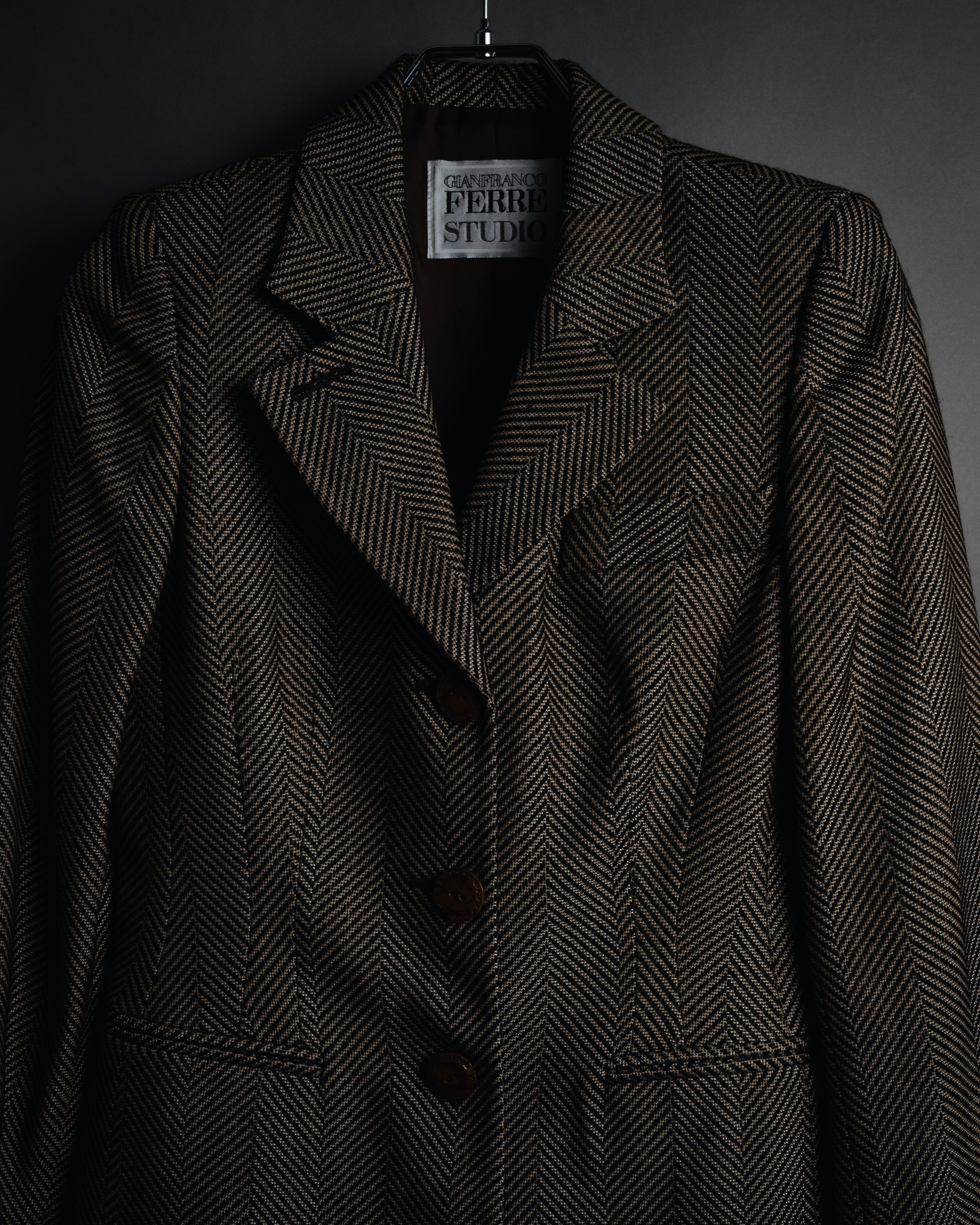 "GIANFRANCO FERRE STUDIO" 90’s-00’s Architectural hourglass herringbone tailored jacket