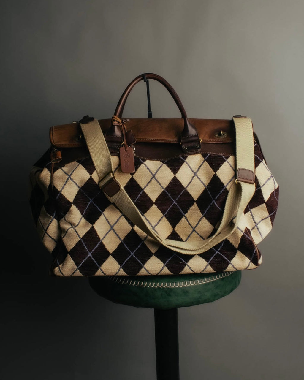 -SPECIAL- "Felisi" Argyle leather trim 2way boston bag