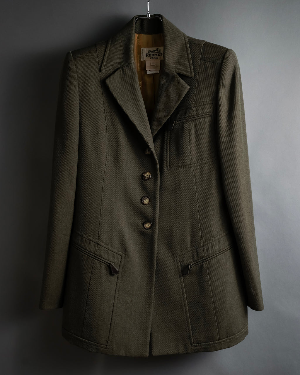 -SPECIAL- "HERMES" 90's Military-inspired zip design tailored jacket