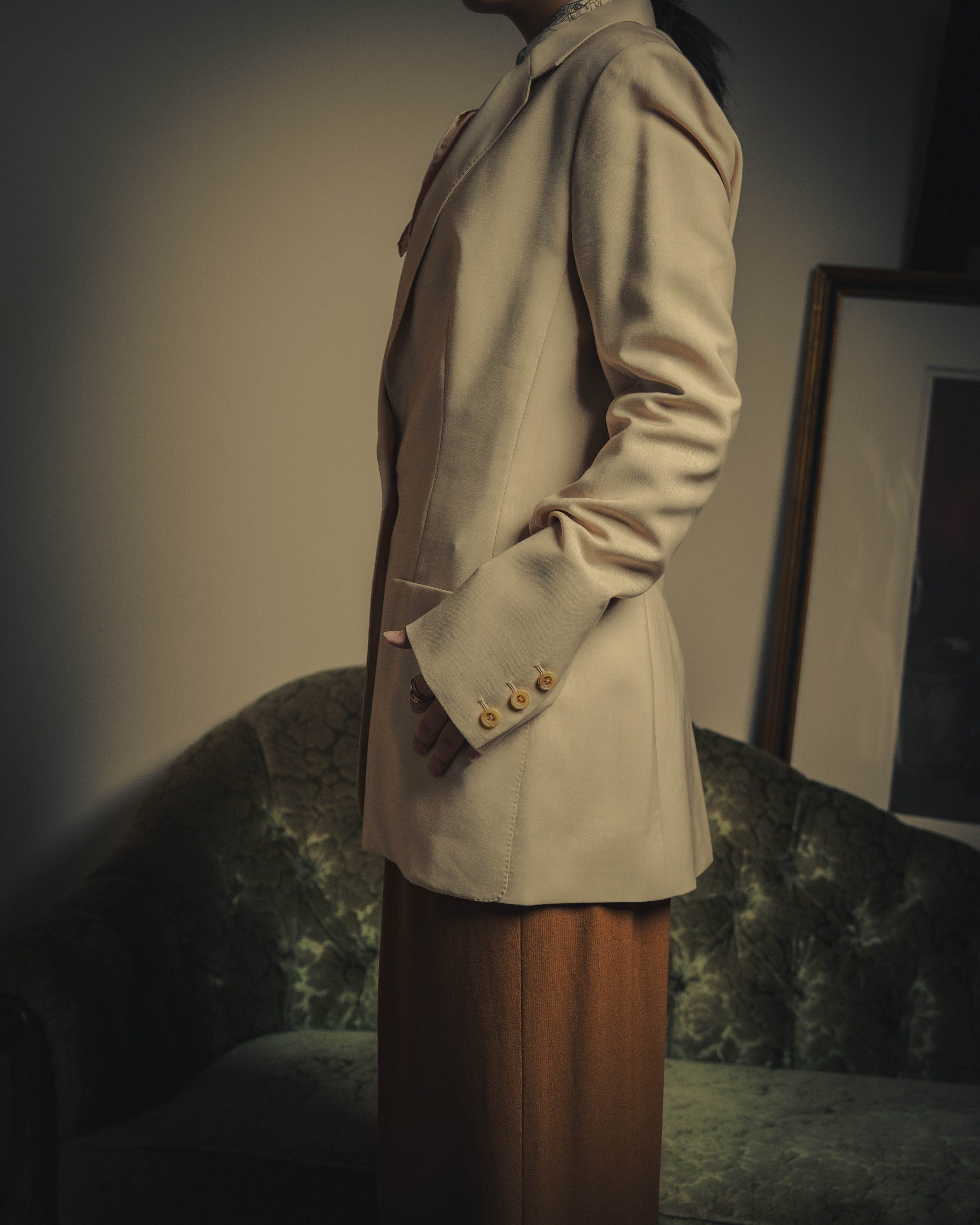 –SPECIAL– "Hermès" 90's-00's Lustrous mohair single-breasted blazer