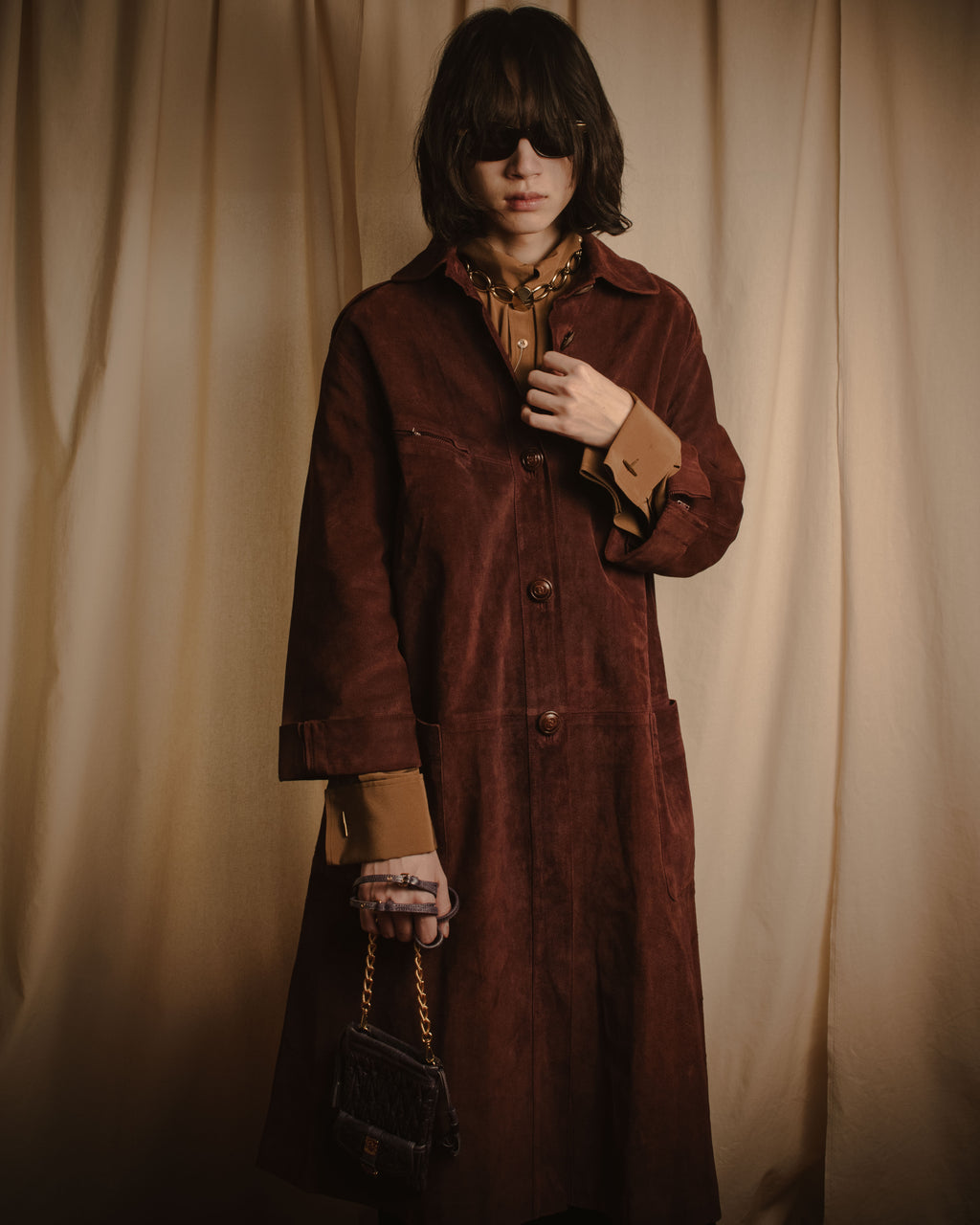 -SPECIAL- "GUCCI" 70’s Suede leather round collar coat