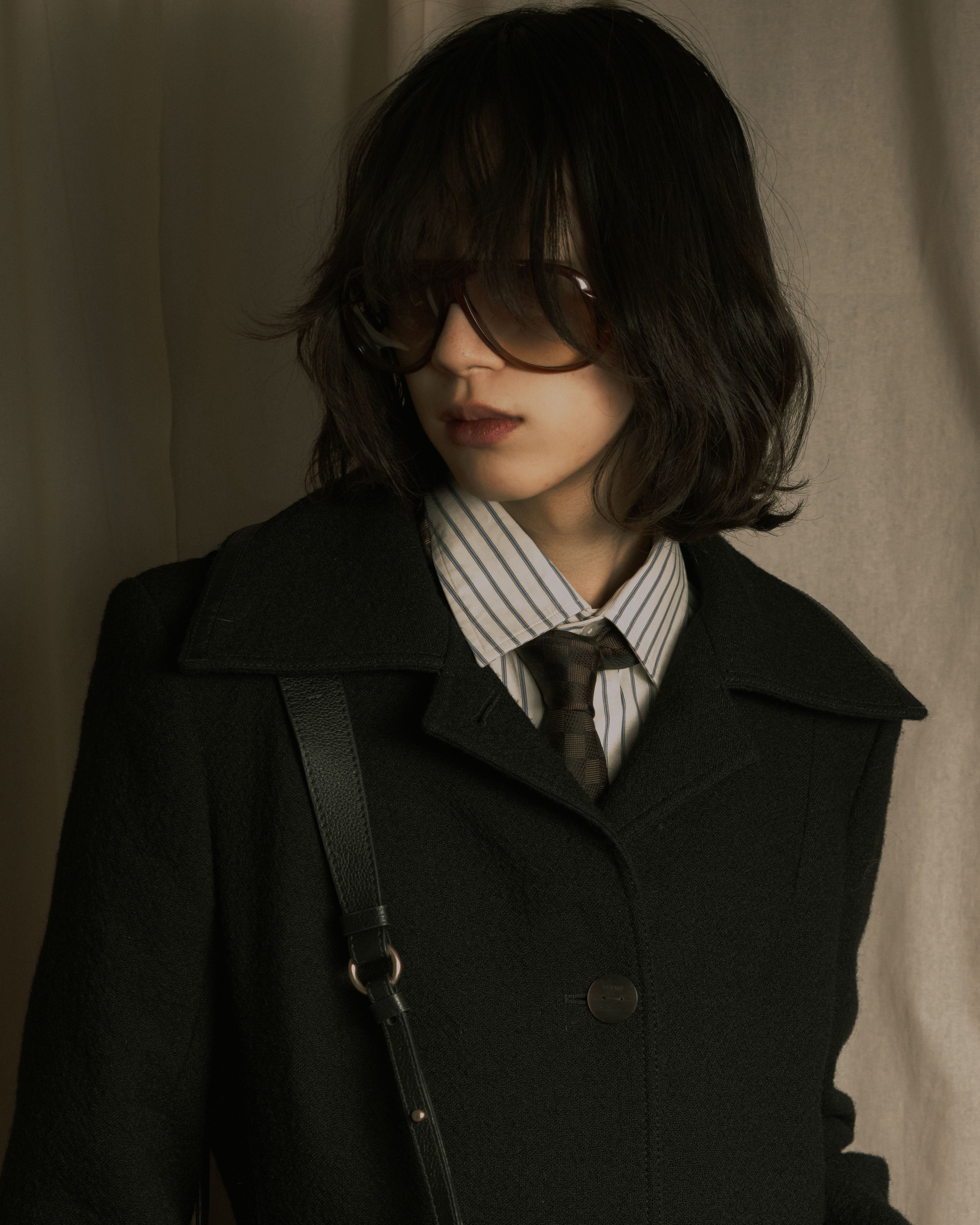 –SPECIALS– "LOEWE" 2017-2018 Minimal a-line calfskin piping coat