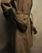 “LOEWE” 70’s-early 90’s Suede shearling belted long coat