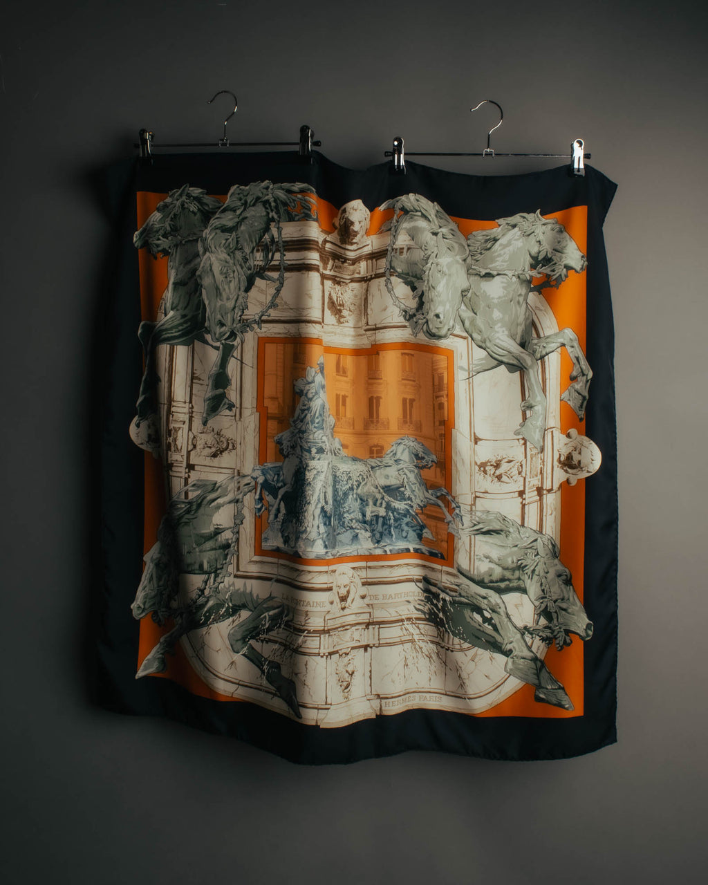"Hermès" 90's-00's Architectural printed silk scarf