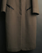 -SPECIAL- "FENDI" 90's-00's Cashmere blend long coat with leather contrast