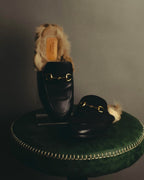 "GUCCI" 2010's Fur lined horsebit leather loafer mule