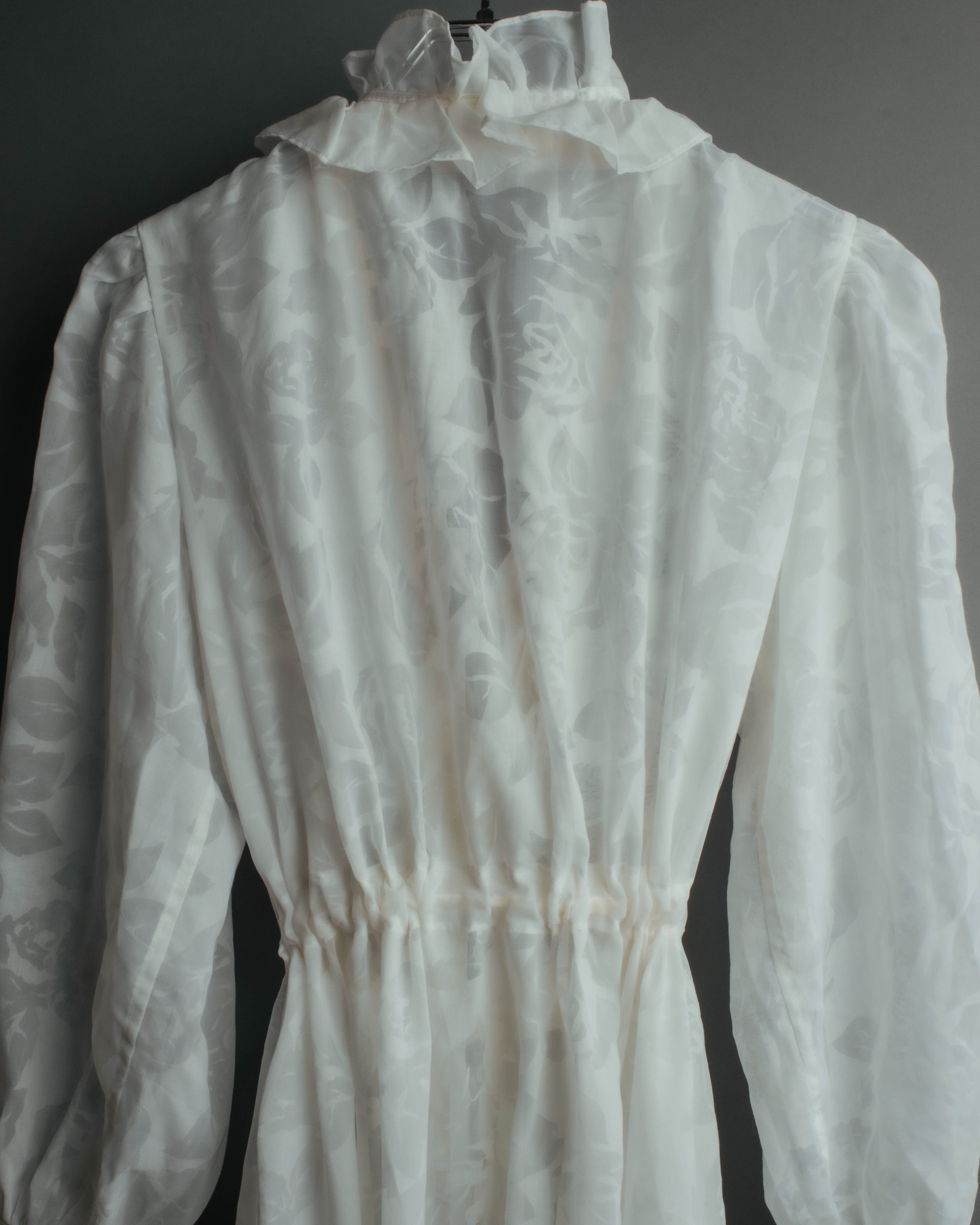 “Yves Saint Laurent” 80’s-90’s Sheer floral ruffle lingerie robe