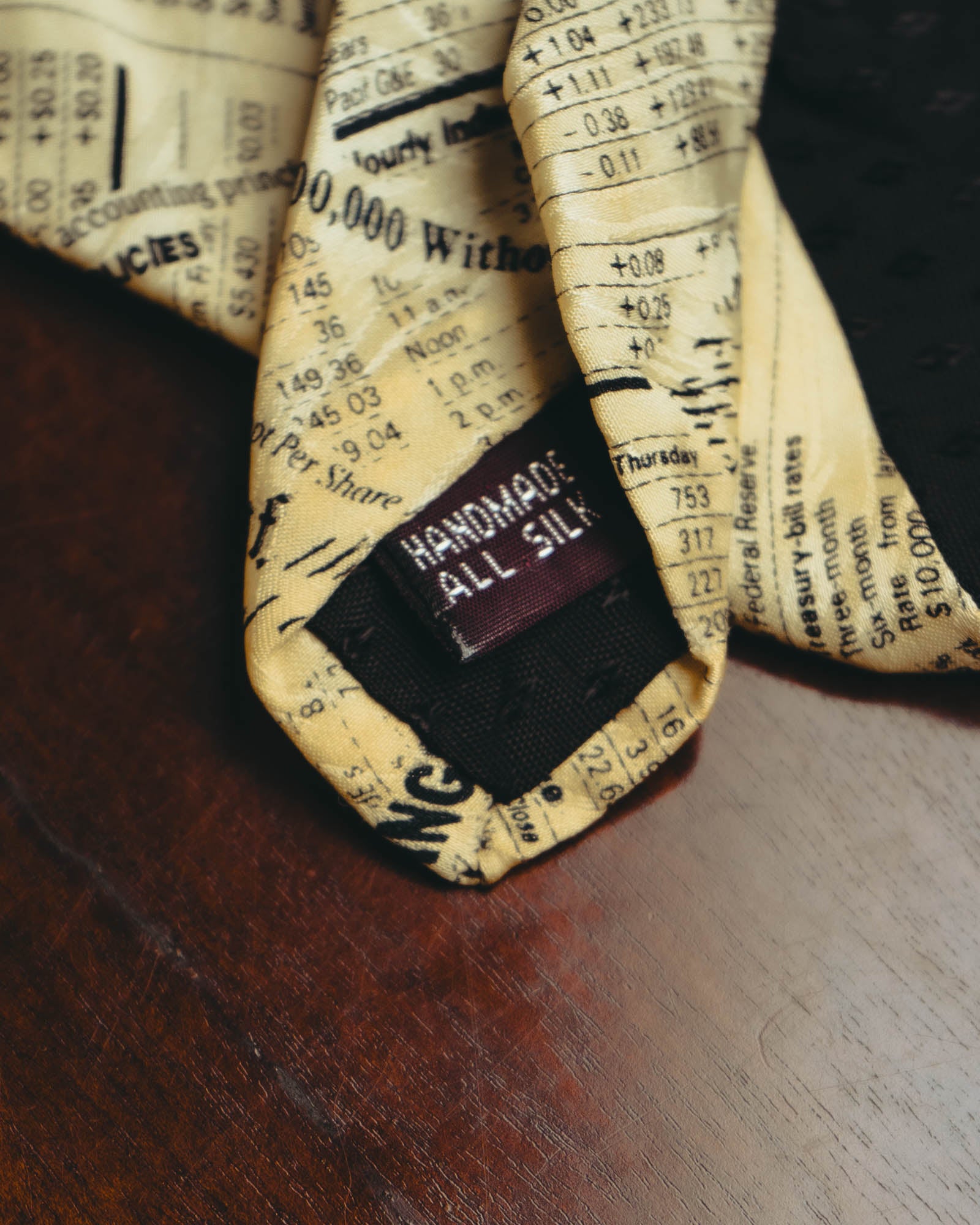 -MOOD MILLÉSIMES- 90’s-00’s financial newspaper print silk tie