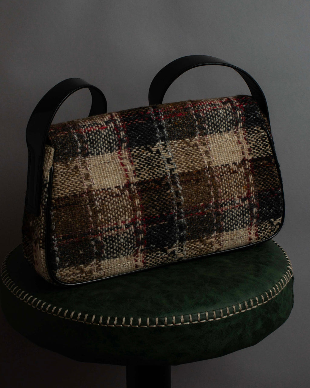 "BURBERRY" Combination leather design check pattern one-shoulder bag