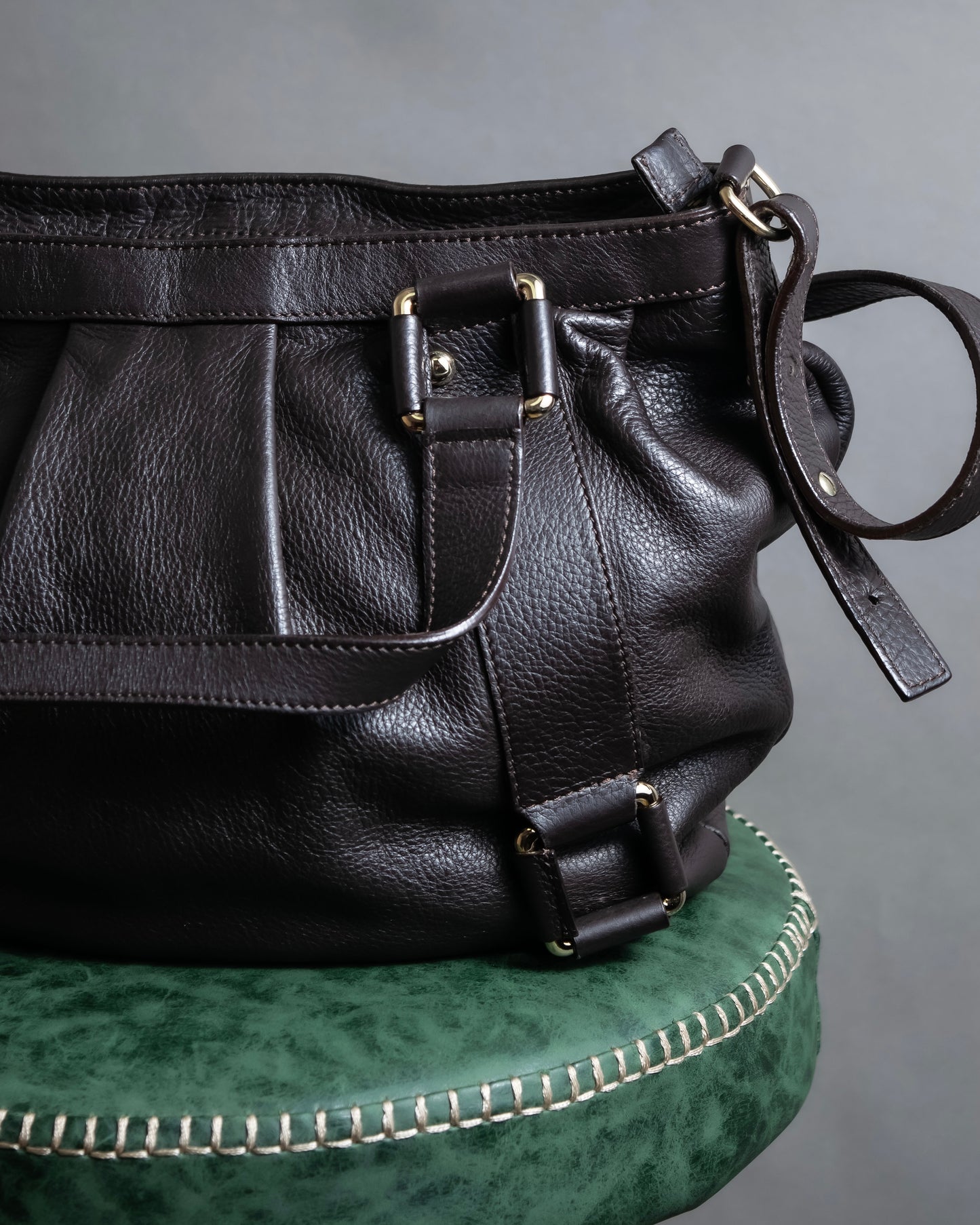 "Max Mara" Horizontal tuck design 2way leather bag