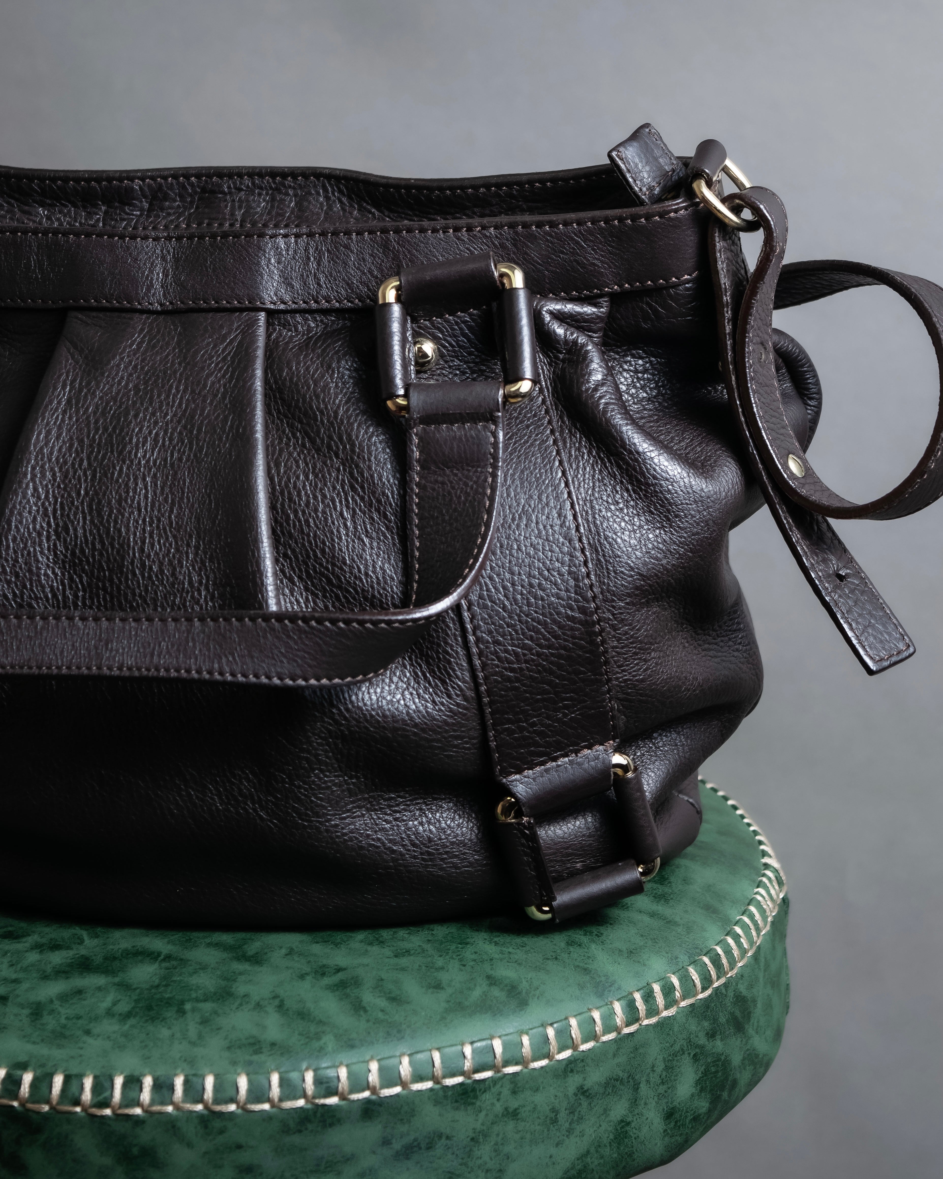 "Max Mara" Horizontal tuck design 2way leather bag