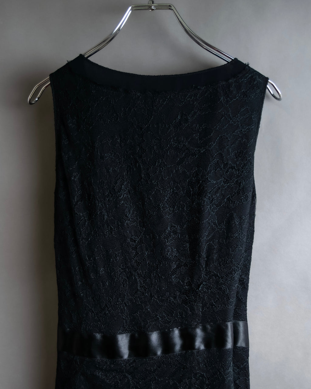 "RED VALENTINO"Ribbon belted design lace black dress