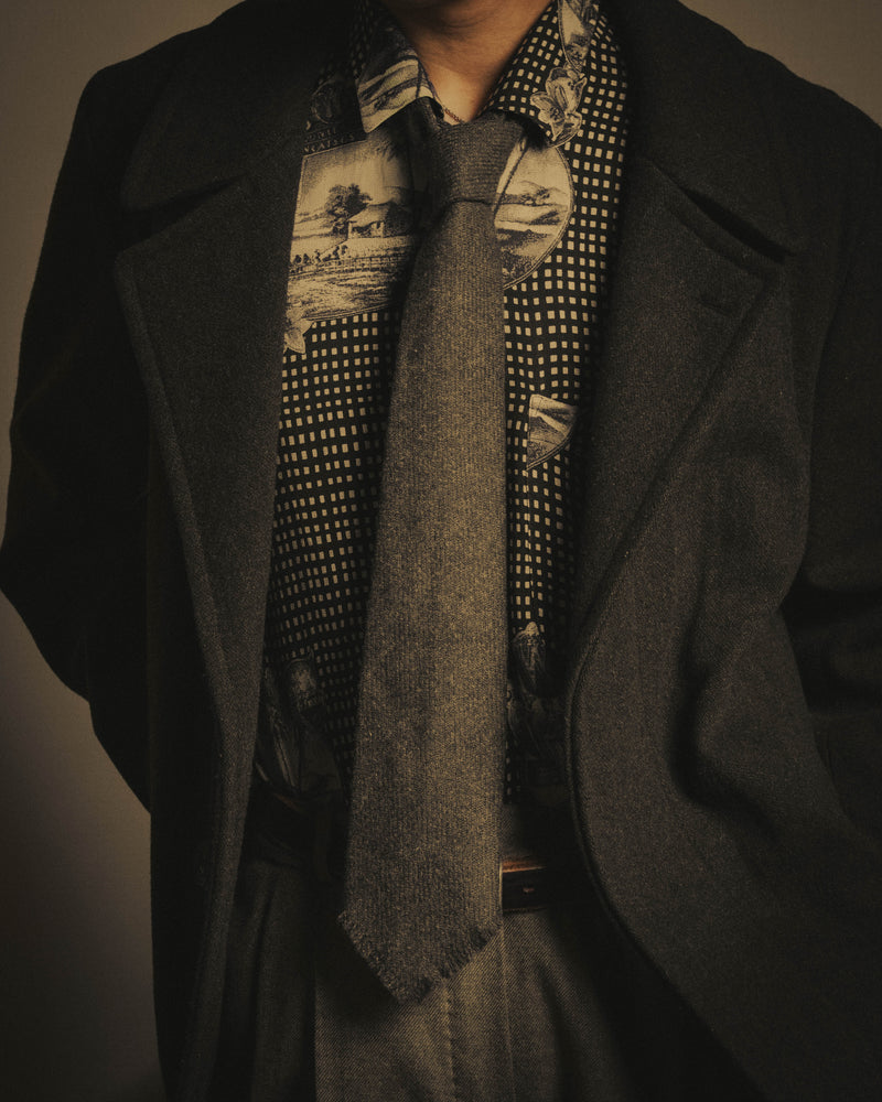 -SPECIAL- "Yves Saint Laurent" 90's-00's Charcoal grey wool textured knit tie