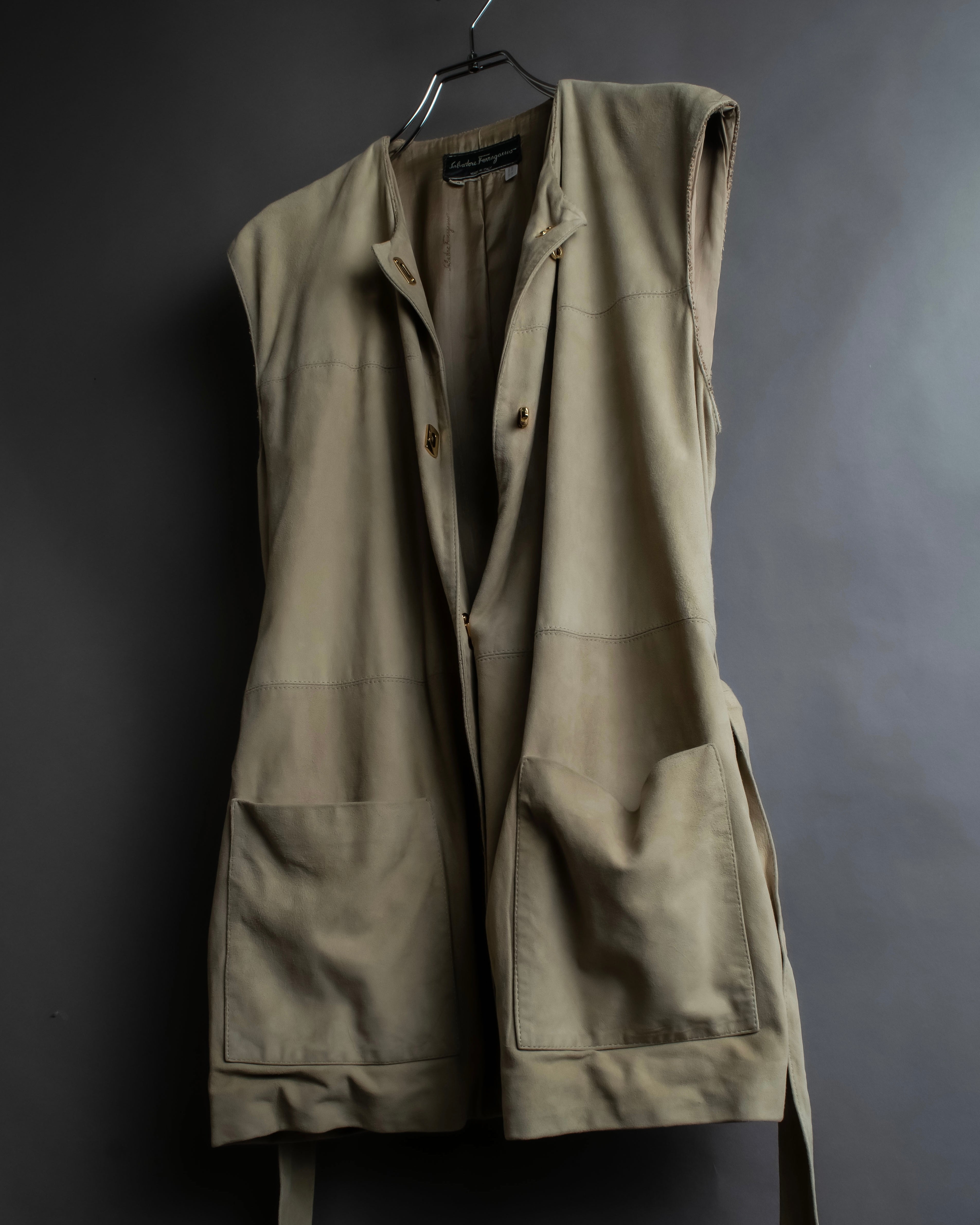 "Salvatore Ferragamo" Belted suede sleeveless dress