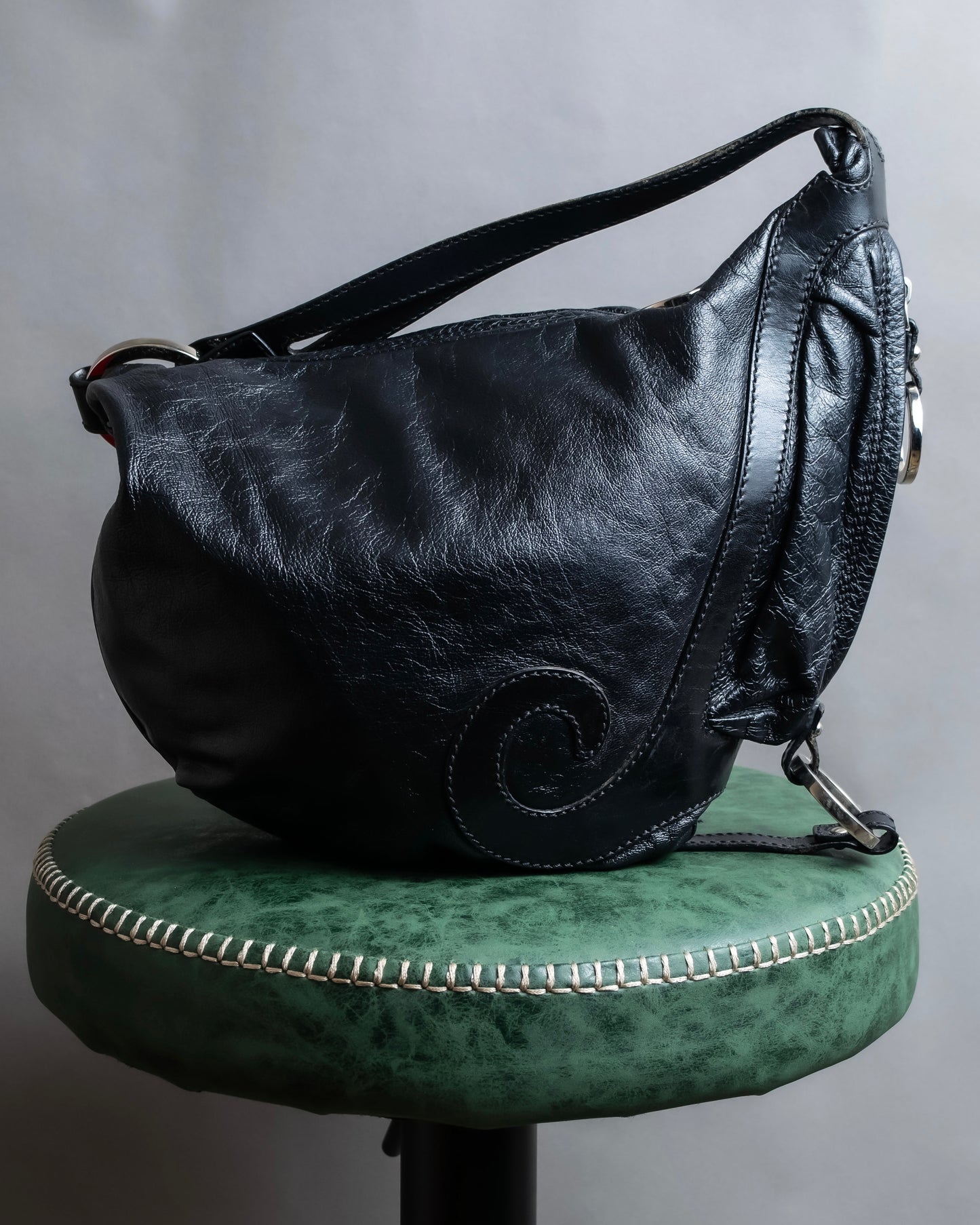 "FENDI" Curved design swirl motif leather one shoulder bag