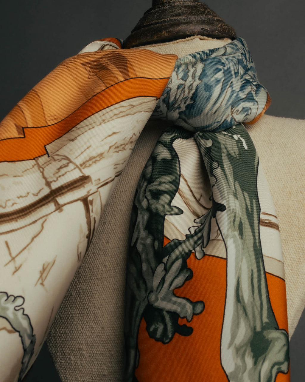 "Hermès" 90's-00's Architectural printed silk scarf