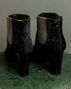 "CHANEL" Gold particle design pony leather heel boots