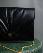 "Christian Dior" 70's-80's Radial drape design gold chain leather shoulder bag
