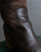 "HERMES" Shearling lining leather combination long boots