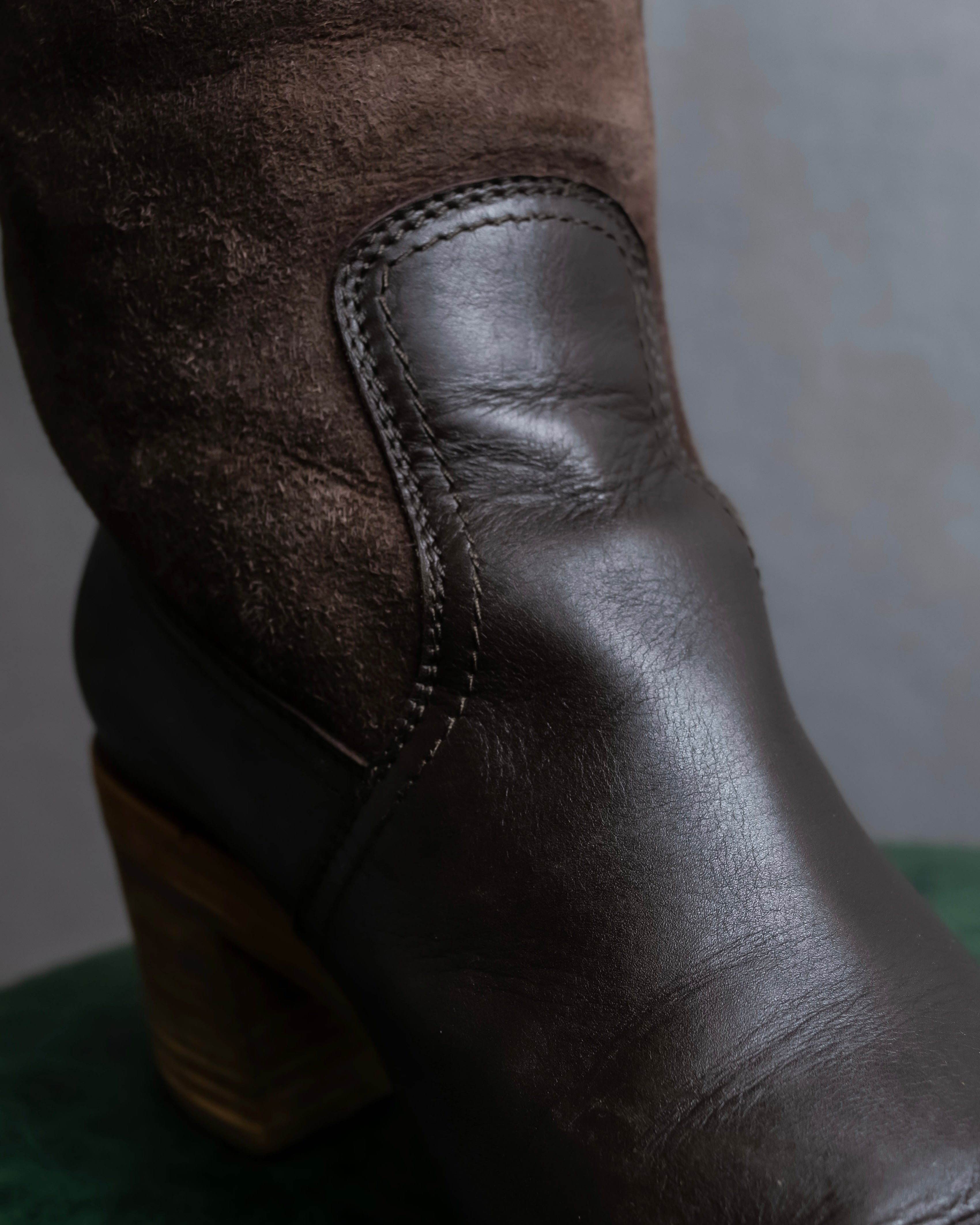 "HERMES" Shearling lining leather combination long boots