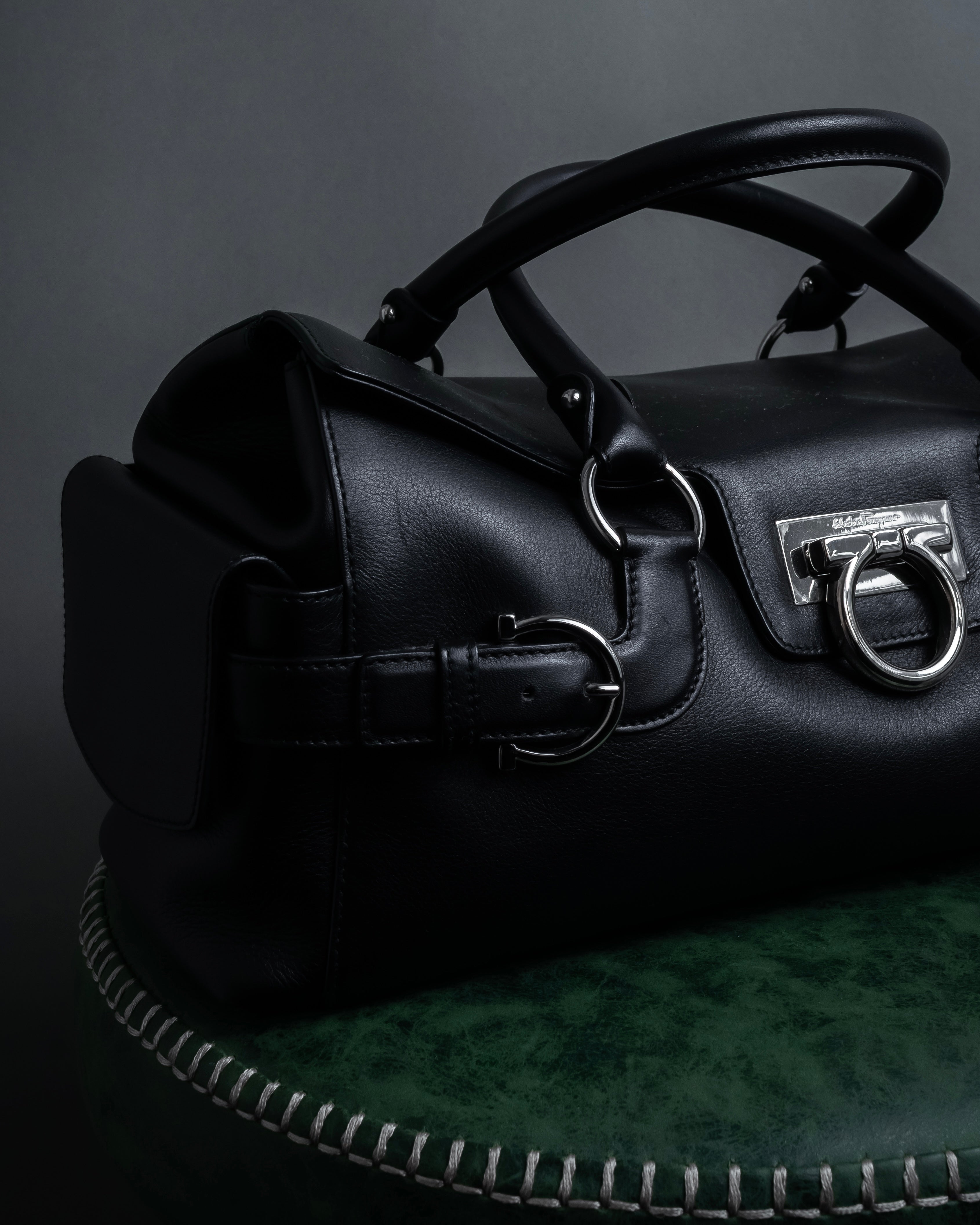 "Salvatore Ferragamo" Gancini motif design leather bowling bag