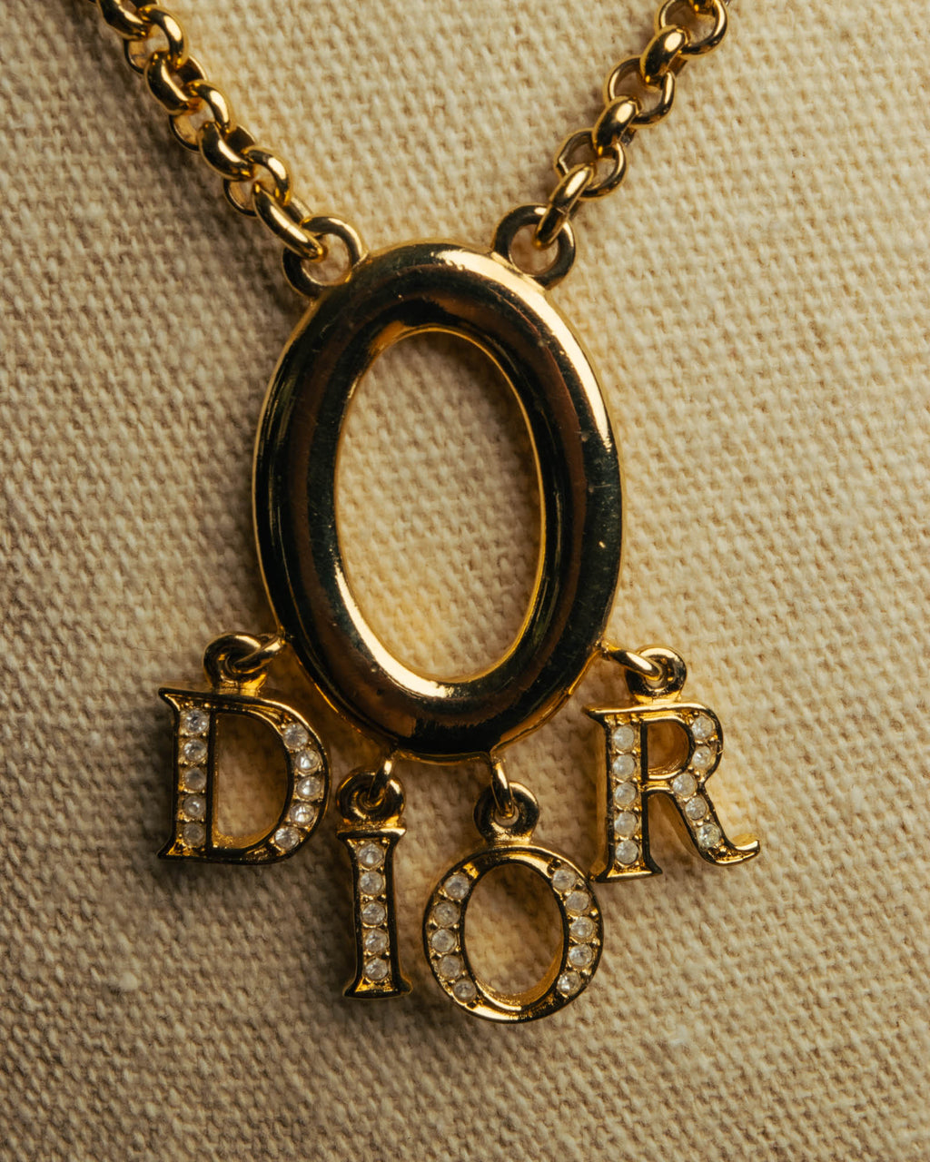 "Christian Dior" 90's-00's Gold tone logo charm pendant necklace
