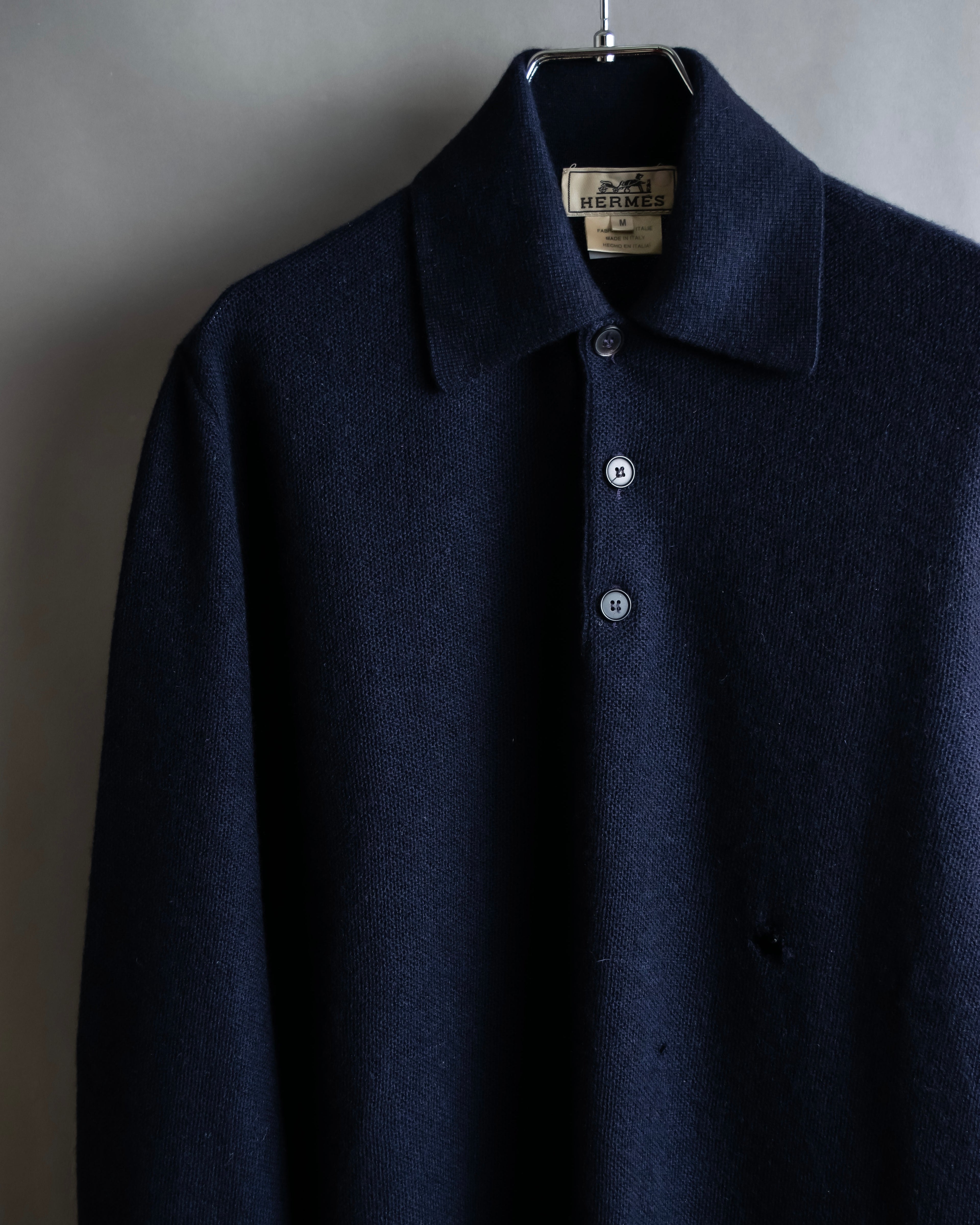 Hermès Camiseta de punto de cachemira azul marino hermosa