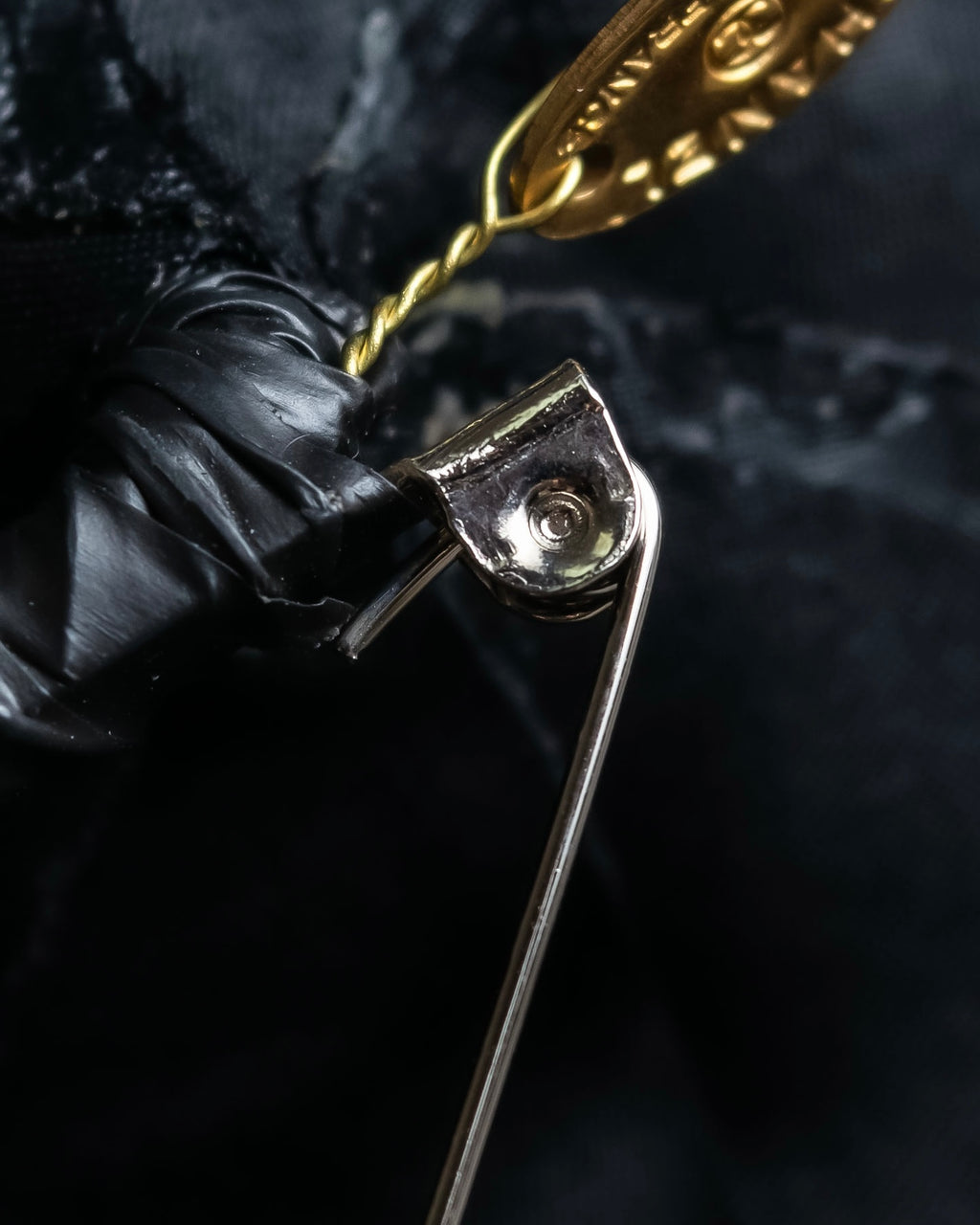 "CHANEL" Black camellia motif brooch