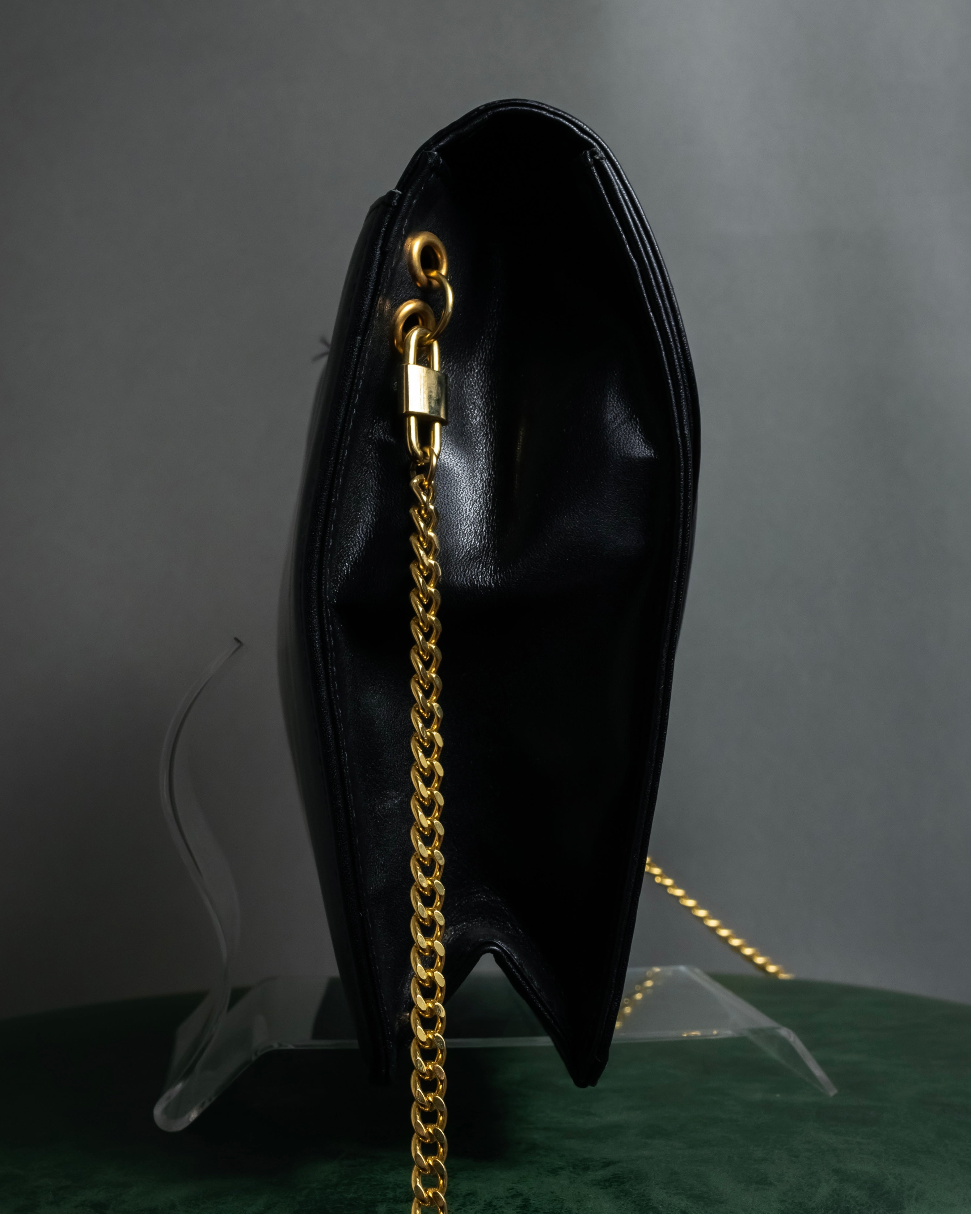 "Christian Dior" 70's-80's Radial drape design gold chain leather shoulder bag